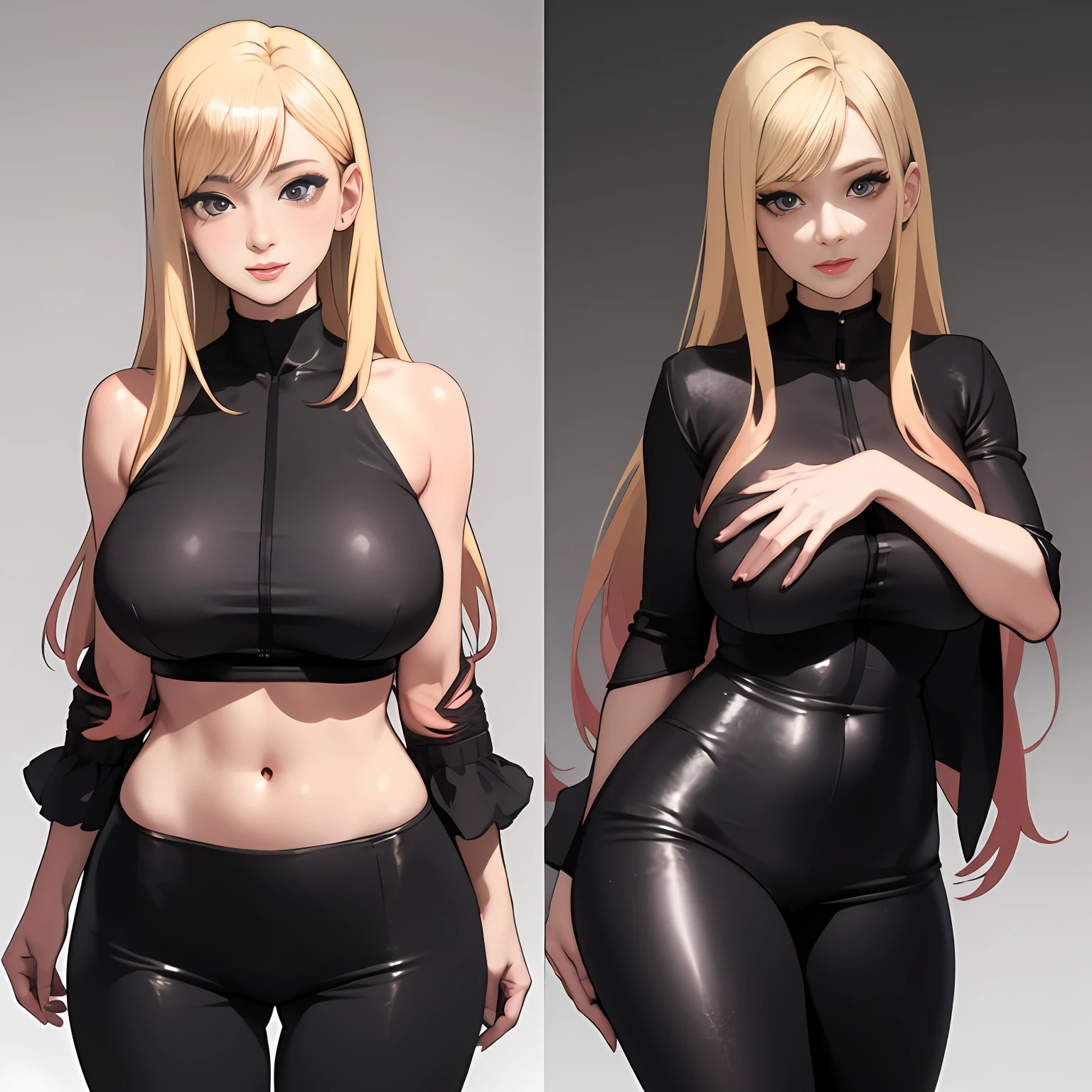 (8k, RAW Photo, Best Quality, Masterpiece:1.2), Ultra Detail, Super Resolution, (Realistic, Realistic Photo:1.37), Portrait, High Detail RAW Color Photo, Professional Photo, Extremely Detailed and Beautiful, Extremely detailed, 8k wallpaper, amazing and detailed, huge file size, official art, highly detailed CG unity 8k wallpaper, highly detailed beautiful girl, highly detailed face, highly detailed eyes, highly detailed skin, highly detailed fingers, highly detailed nose, very detailed detailed mouth , perfect anatomy, highly detailed background, highly detailed clothesanime girl with blonde hair and black pants standing in a room, dressed with long fluent clothes, blonde anime girl with long hair, attractive anime girl, revealing clothes, female anime character, anime full body illustration, seductive anime girl, style anime, anime girl wearing a black dress, anime girl with long hair, as an anime character, an anime girl, aged up, 43 years old,, posing seductively,