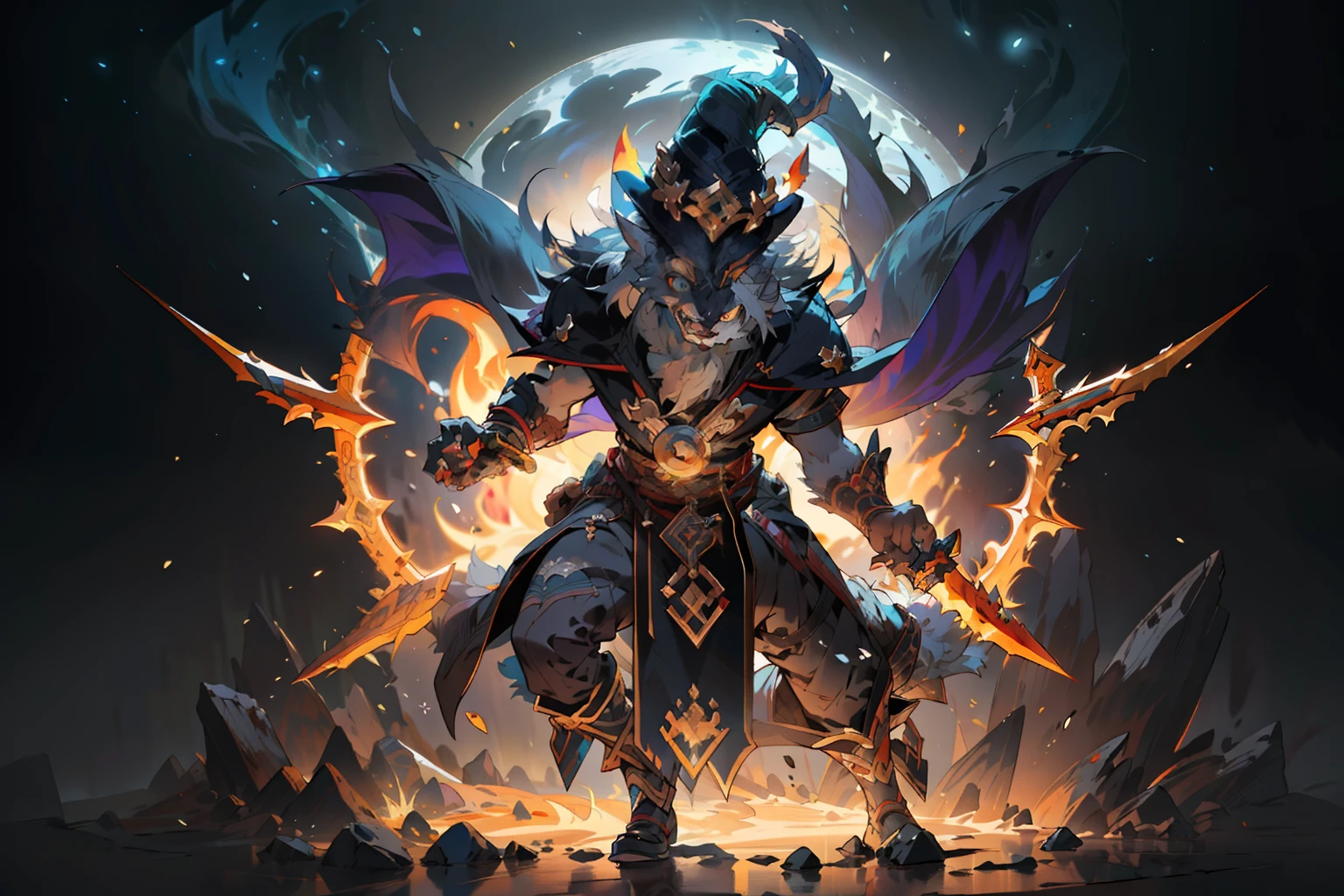 a close up of a person with a sword and a demon, dark fox mage, official splash art, character splash art, iconic character splash art, onmyoji detailed art, fenrir, fantasy card game art, astri lohne, splash art, league of legends character art, hearthstone card game artwork. ”, league of legends character, hearthstone card game artwork