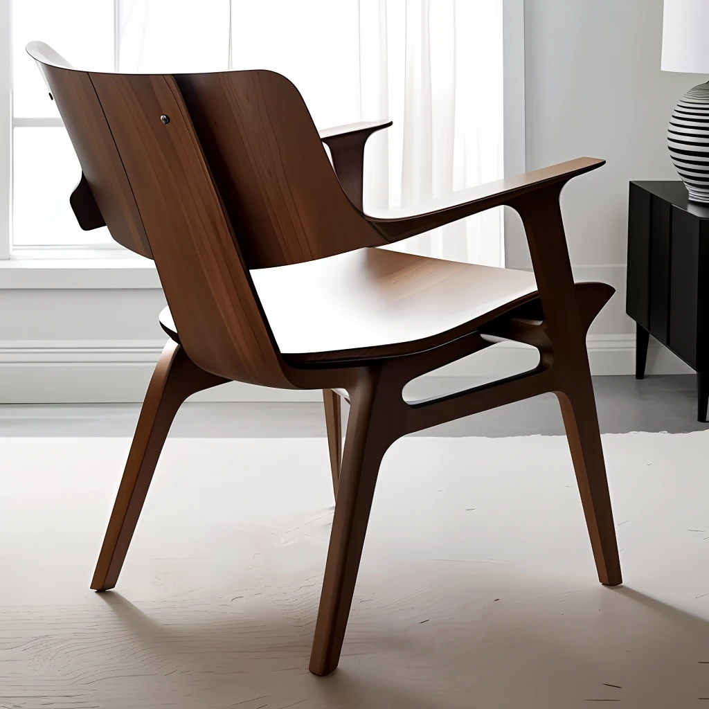 You are about to contemplate a true masterpiece in the form of a photorealistic image. Nesta cena, A contemporary chair with parametric wooden design stands out with an ultra-realistic quality. Every detail of the wood is meticulously reproduced, from the veins to the natural textures, Creating an almost tangible visual experience. The parametric patterns of the chair exhibit a perfect balance between modernity and elegance, making it a unique and stunning piece of furniture. Precise lighting enhances the richness of detail and shadows create a sense of depth, immersing you in an environment where the beauty of the contemporary chair is truly captivating. Prepare-se para se maravilhar com a qualidade excepcional desta imagem, where the perfection of the chair's craftsmanship is celebrated as a true work of art