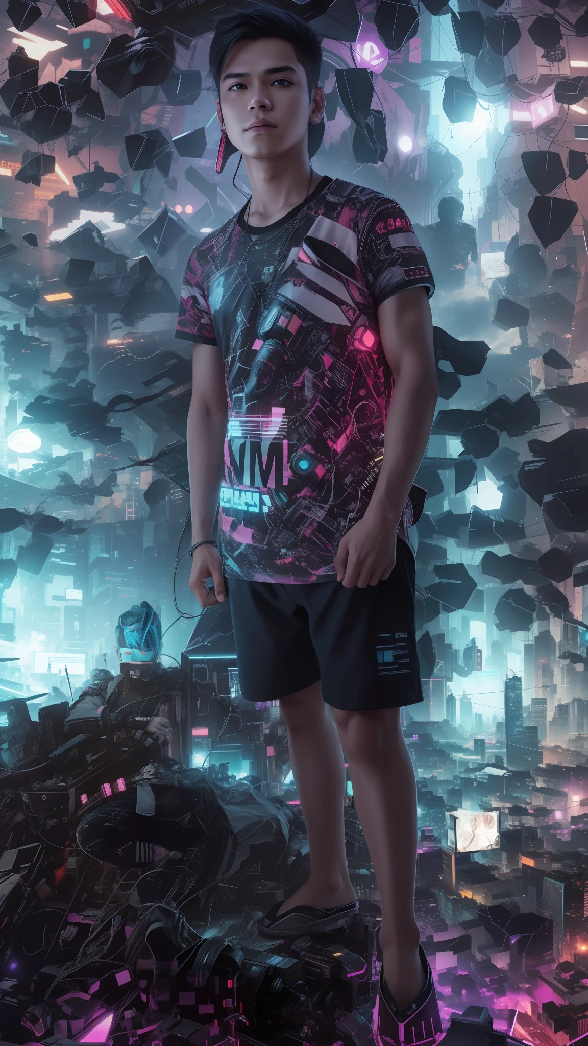 change background, realistic face, cyberpunk, change clothes, DSLR picture, boy,