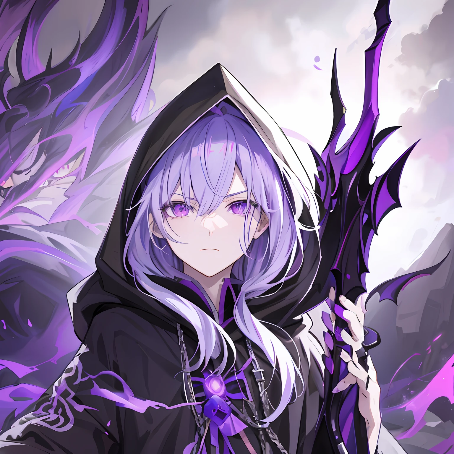 Anime girl with purple hair and black hoodie holding sword, gapmoe yandere grimdark, portrait gapmoe yandere grimdark, demon anime girl, Best anime 4k konachan wallpaper, the former demon king, Badass anime 8 K, anime wallaper, From Arknights, Detailed key anime art, dark witch character, hajime yatate