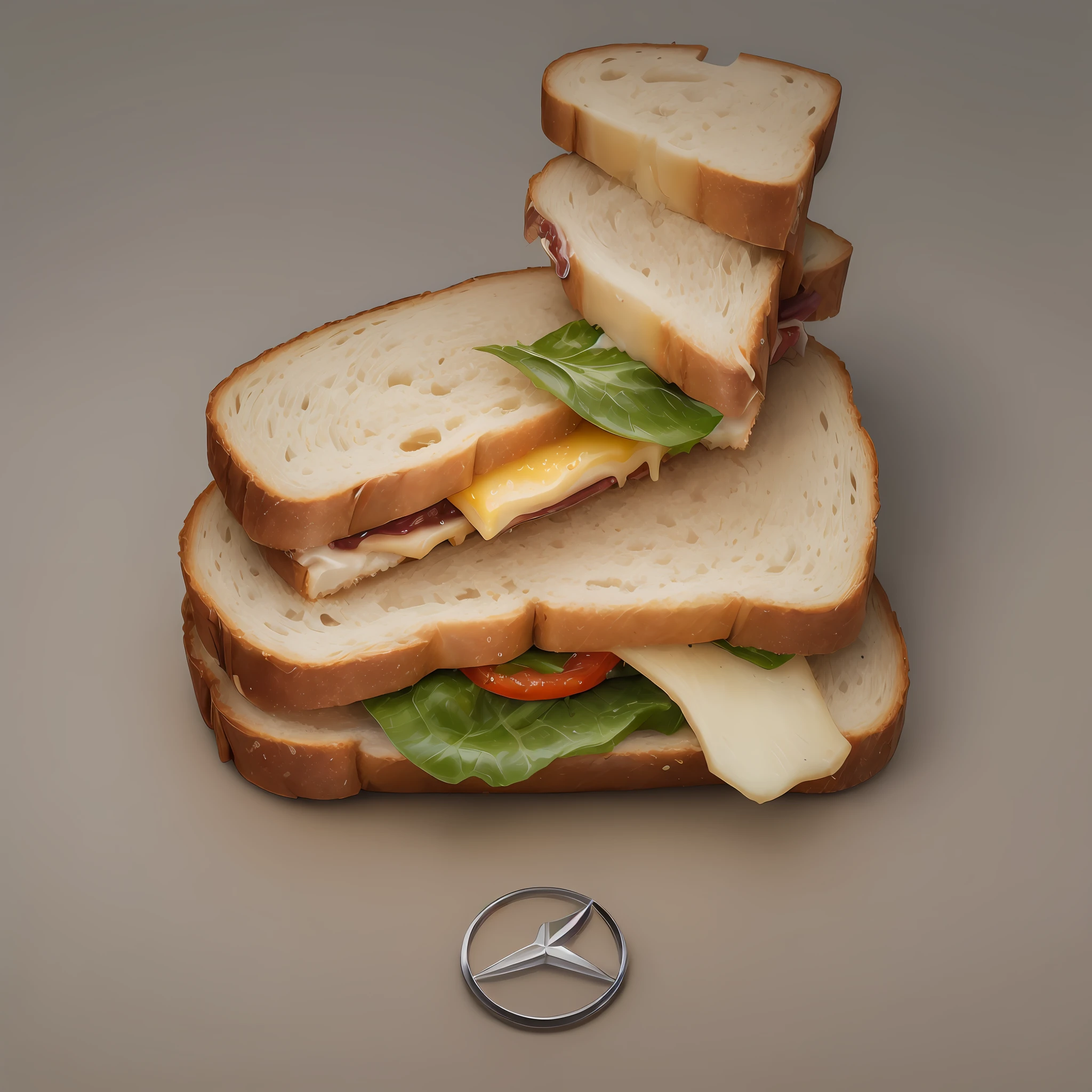 (sandwich that has 3 pieces of bread orientated in a way that makes the Mercedes logo:1.4)