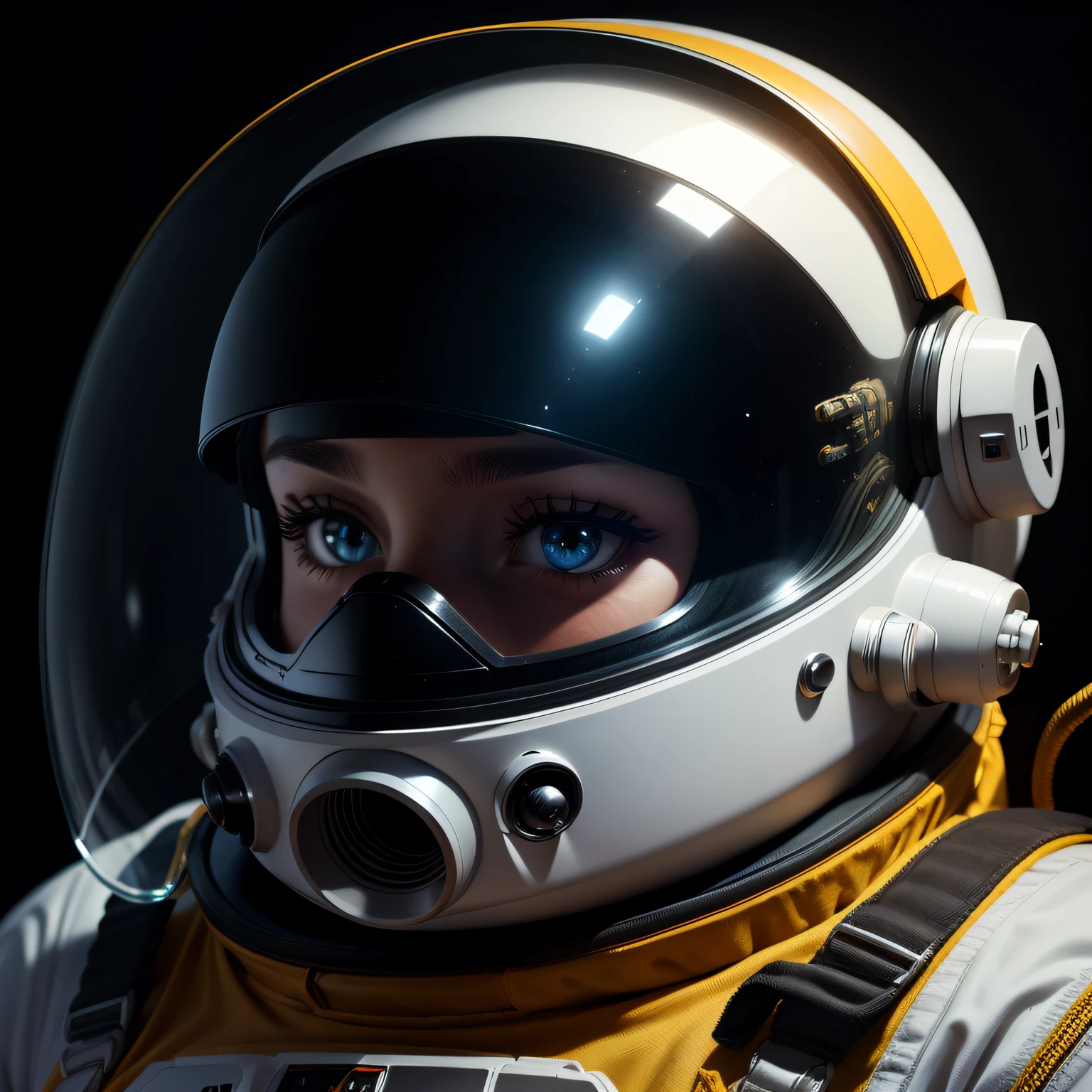 spacesuit, space, spacecraft, planet, space helmet, simple background, realistic, black background, no humans, solo