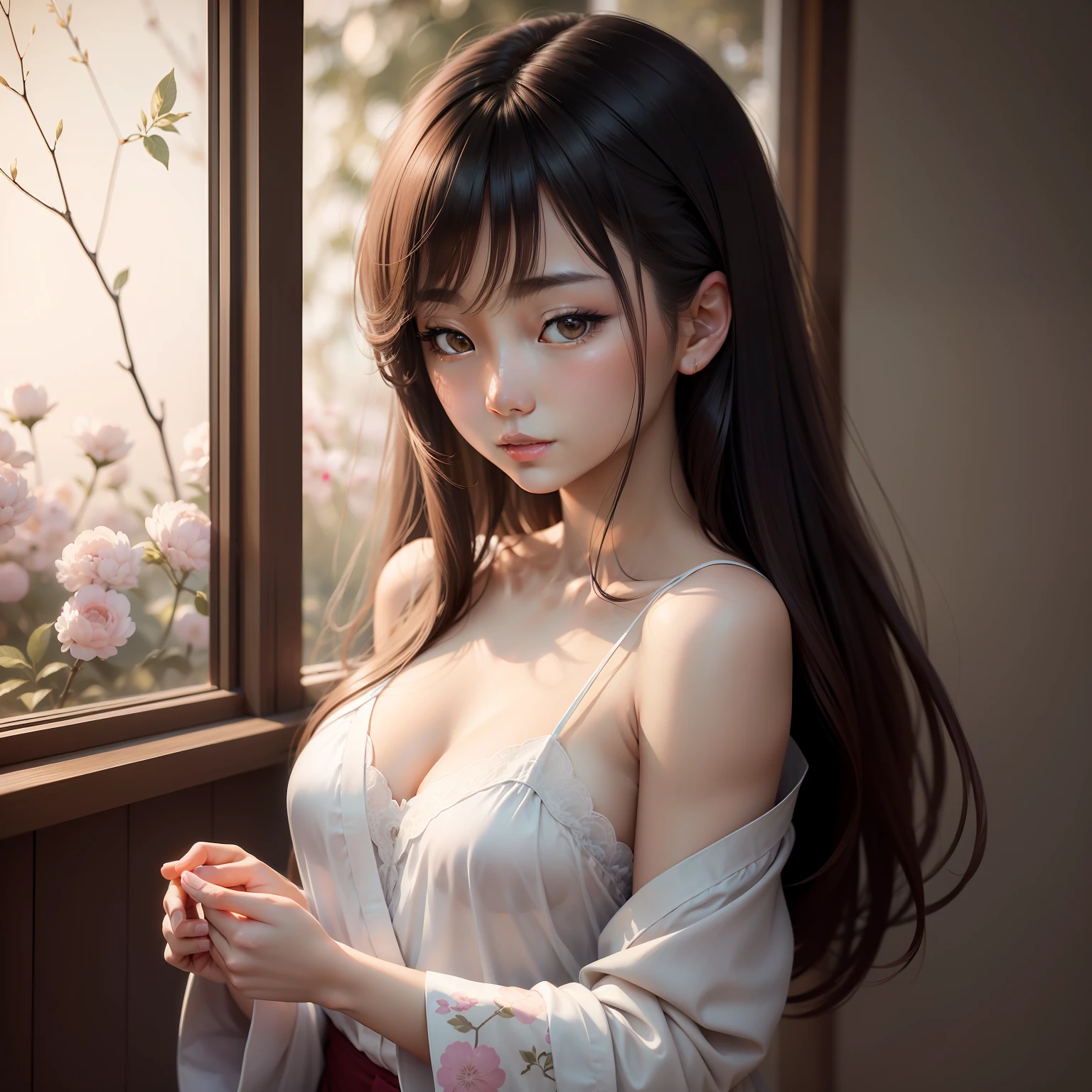 (best qualtiy,8k,32k,tmasterpiece,hyper HD:1.2),Beautiful Japanese woman,Stunning gesture,Delicate and soft light,Just the right exposure,Delicate and detailed skin,Smooth hair,Gentle and feminine demeanor,Elegant and charming expression,Excellent photographic composition,Show women's confidence and charm。