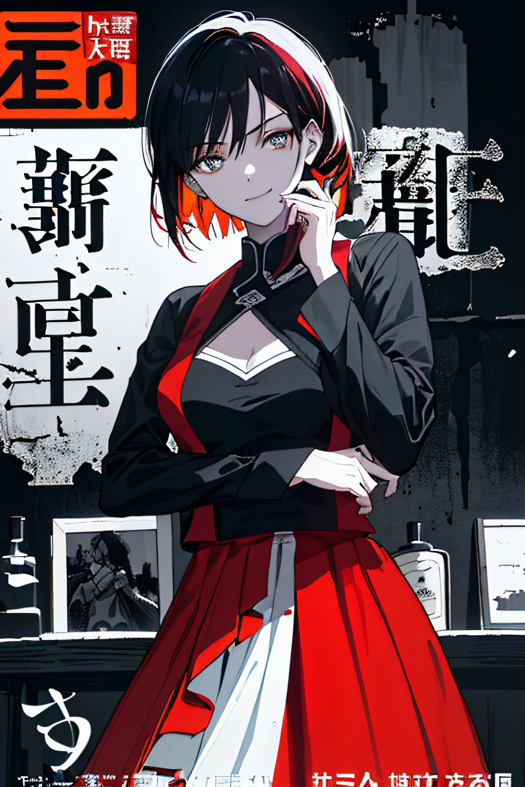 ((((Dramatic))), (((grittiness))), (((Intense))) The movie poster features a young woman as the central character。She stands confidently in the center of the poster，There is wine in hand，facing away from the audience，The side face is exposed，Dress in fashion-forward clothing，With a smiling expression on his face。The background is dark and gritty，There is a sense of danger and a strong feeling。Written full of wine，Adds to the overall drama and excitement。The color palette is dominated by dark colors，Dotted with bright colors，Make the poster dynamic and visually striking，tachi-e (Magazines:1.3), (Cover-style:1.3), Fashionab, woman, vibrant, Outfit, posing on a, Front,rich colourful，dyna，Background with，element in，self-assured，Expressing the，halter，statement，Attachment，A majestic，coil，Runt，Touching pubic area，Scenes，Cover of a，boldness，attention-grabbing，titles，Fashionab，Smart、moderno、Trendy、focus-on、Fashionab、