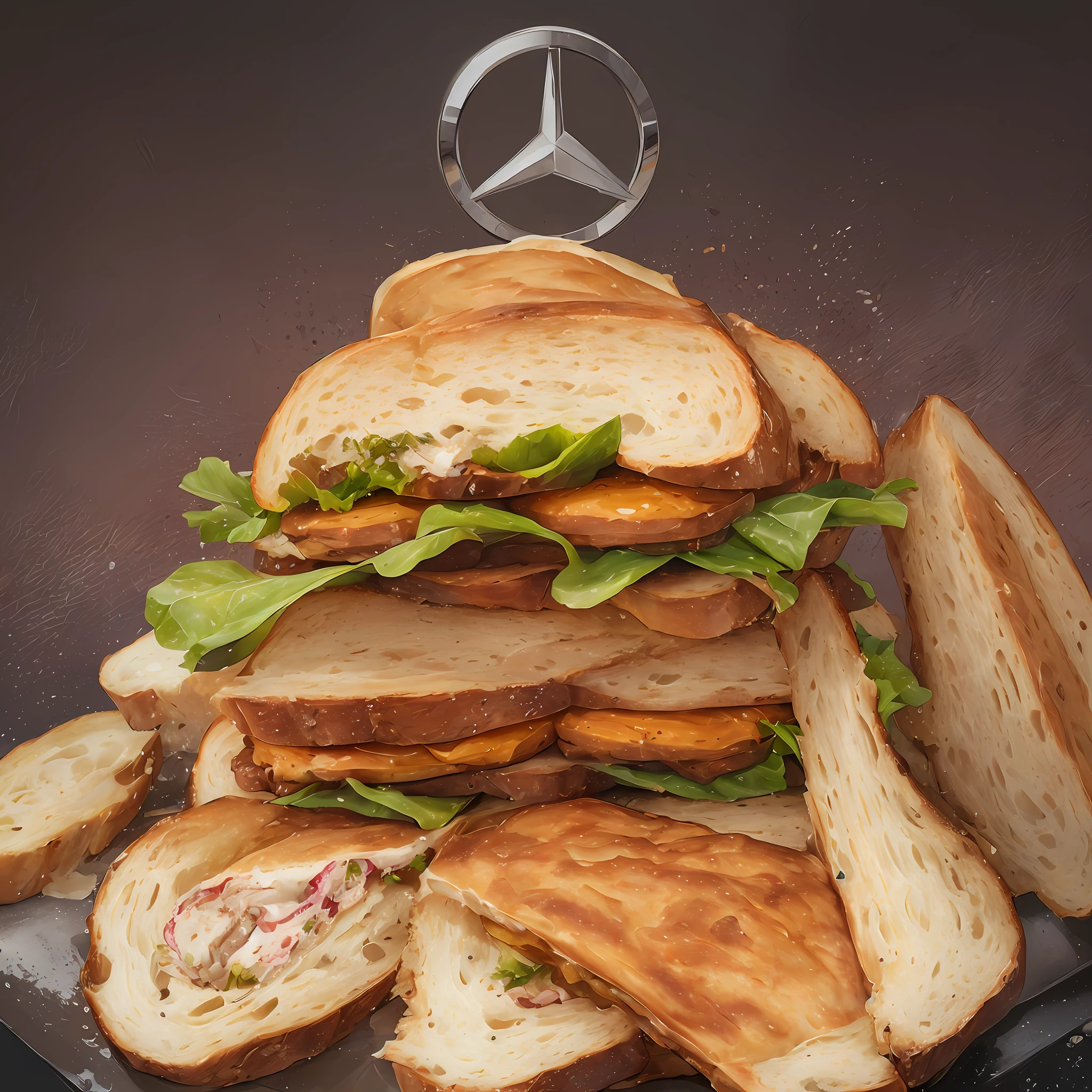 (sandwich that has 3 pieces of bread orientated in a way that makes the Mercedes logo:1.4)