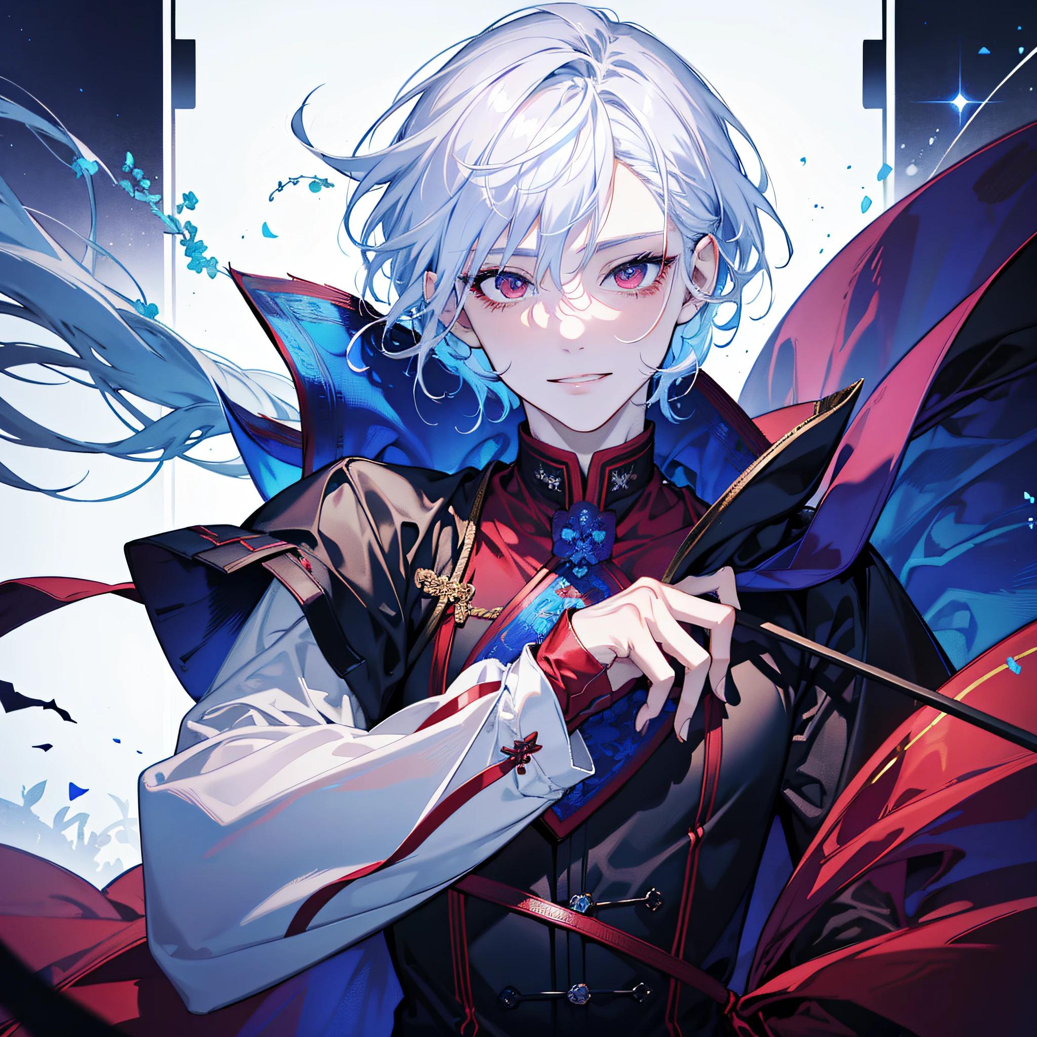 Red Eyes,beautiful eyes,Seductive smile,masutepiece,Best Quality,Solo Boy,Solo Man,Solo Boy,Solo Man,Middle Age,White hair,Blue gradient hair,Red Eyes,(Face shot:1.3),Detailed face,8K resolution,Simple background,White background,