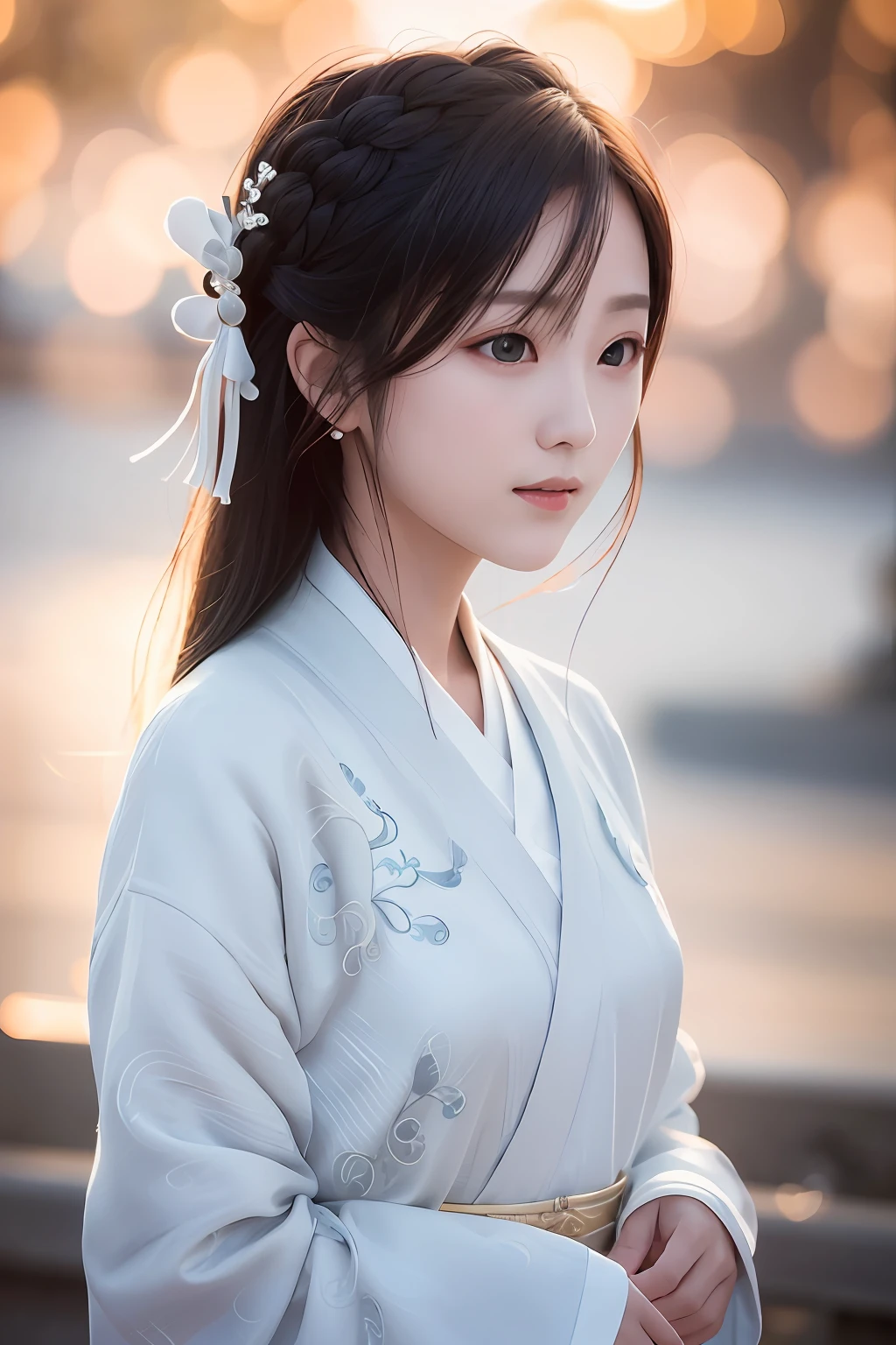 a beautiful girl in white cotrang, masterpiece, best quality, realistic:1.3, sunlight, backlighting