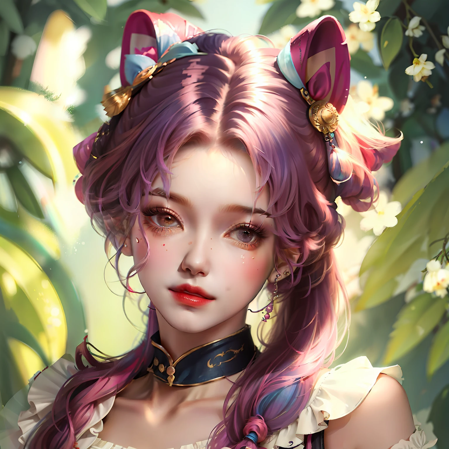 1 girl，Colorful Lolita，High ponytail，The face is delicate