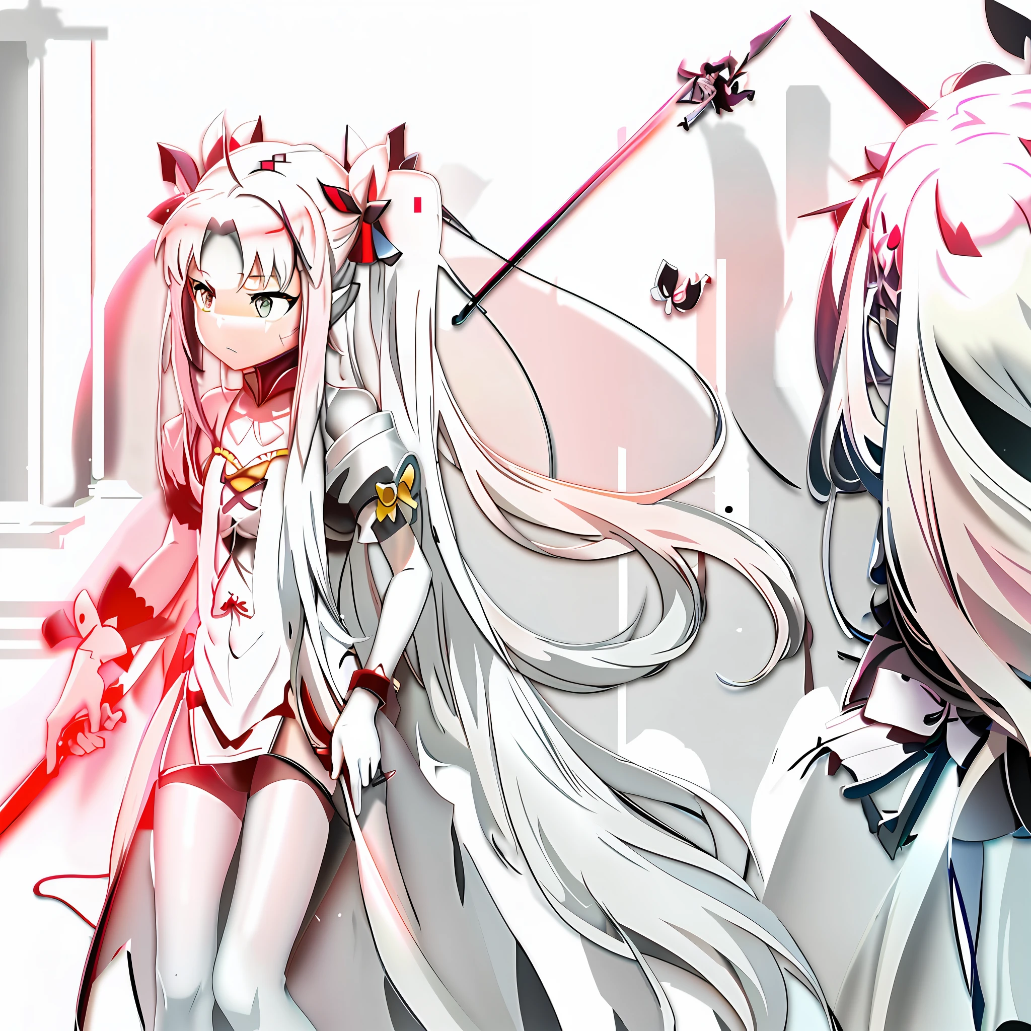 Anime image of a woman with long light gray hair and a sword, Blonde anime girl with long hair, anime girl with a bow and arrow, Splash art anime , 《azur lane》role, anime style like fate/stay night, Kushatt Krenz Key Art Women, azur lane style, Anime girl with long hair, zerochan art