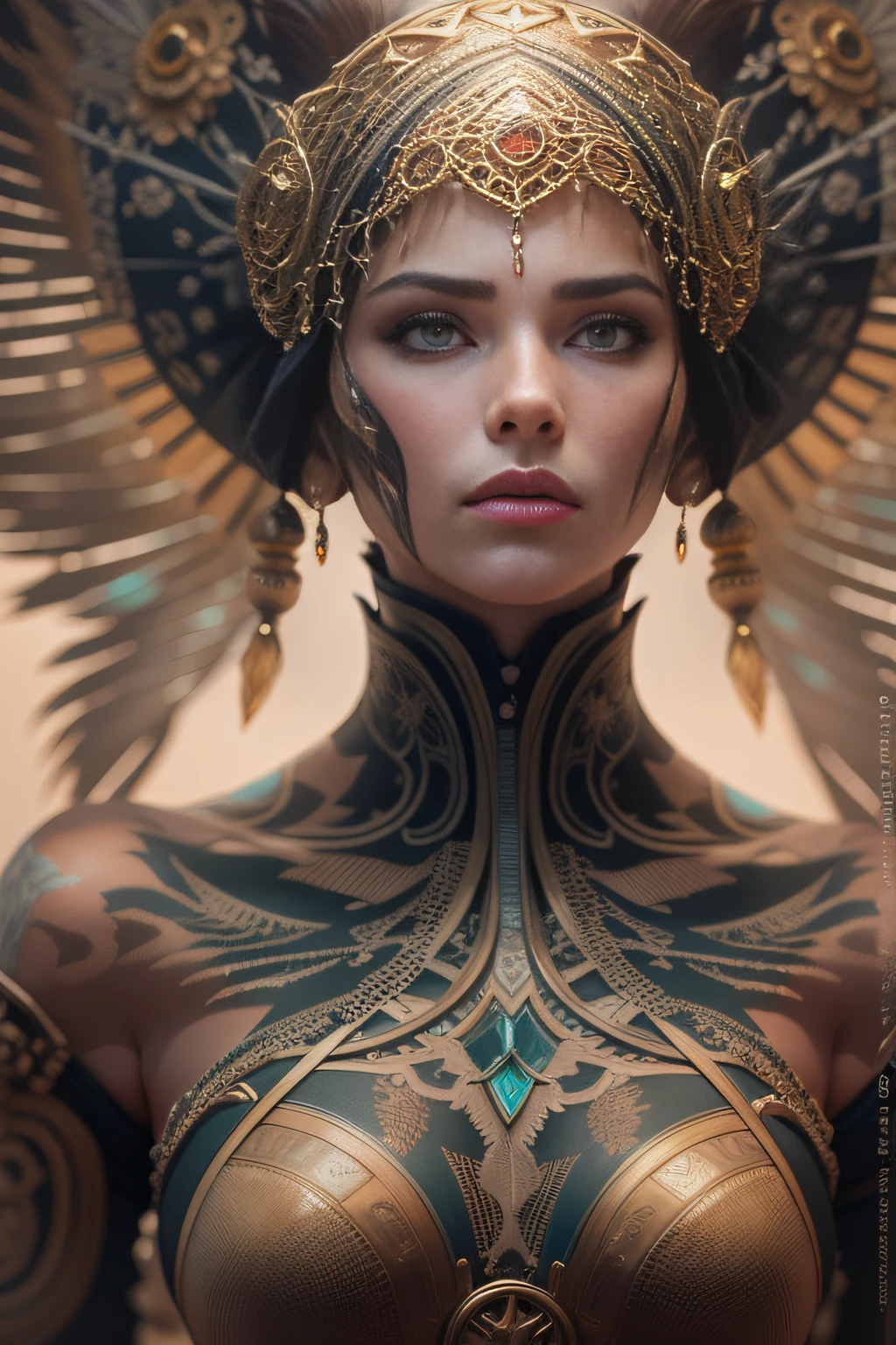 Waist high Portrait of an exotic beautiful caucasian woman wearing trendy clothing at a beach, perfect detailed face, detailed symmetric hazel eyes with circular iris, realistic, stunning realistic photograph, 3d render, octane render, intricately detailed, cinematic, trending on artstation, Isometric, Centered hipereallistic cover photo, awesome full color, hand drawn, dark, gritty, mucha, klimt, erte 12k, high definition, cinematic, neoprene, behance contest winner, portrait featured on unsplash, stylized digital art, smooth, ultra high definition, 8k, unreal engine 5, ultra sharp focus, intricate artwork masterpiece, ominous, epic, TanvirTamim, trending on artstation, by artgerm, h. r. giger and beksinski, highly detailed, vibrant