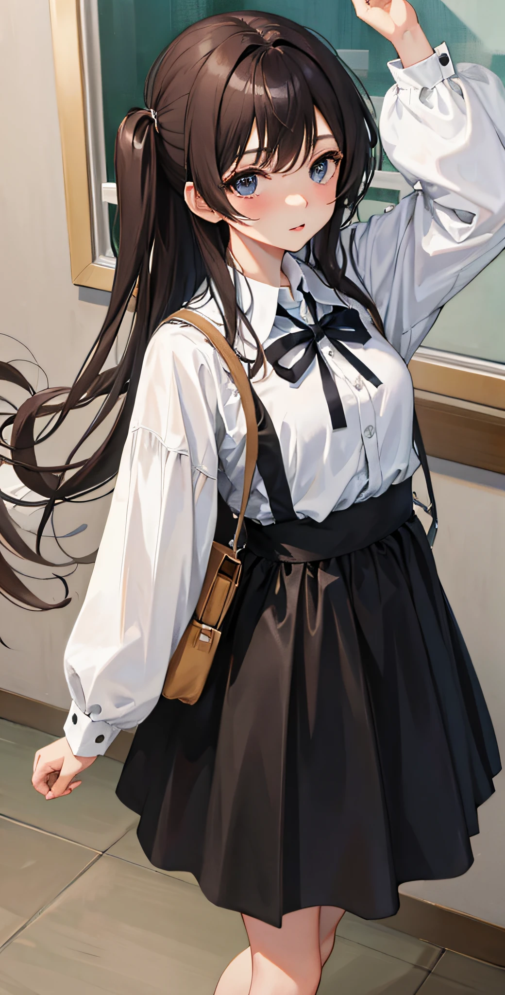 Anime, a girl wearing a skirt and holding a doll>