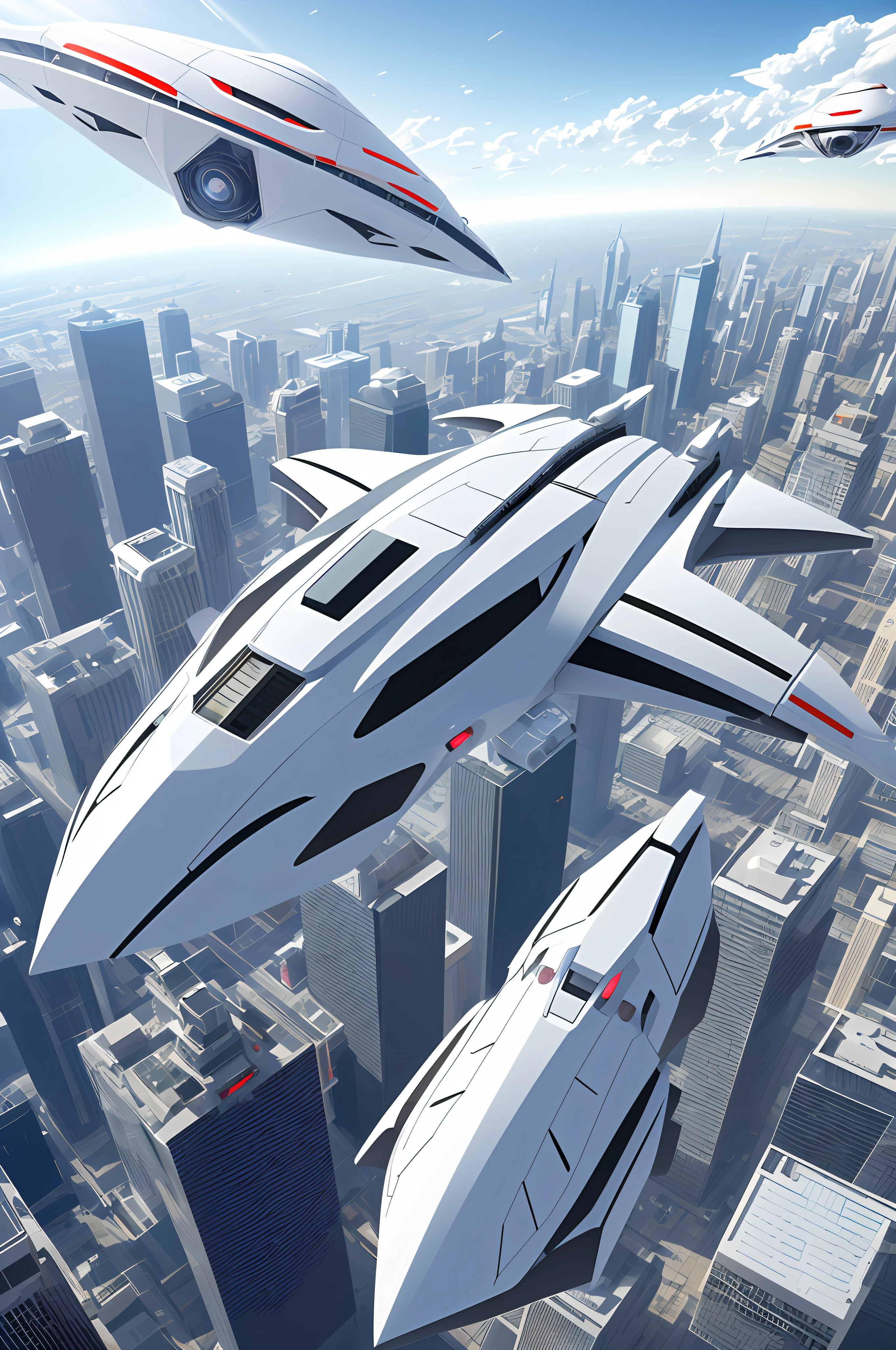 hyper compact spacecraft, futuristic, realistic, new technology, white, flying at rooftop international research building, sky, cloud, human,
(8K, masterpiece), (best quality), (high quality), (extremely ultra detailed),
