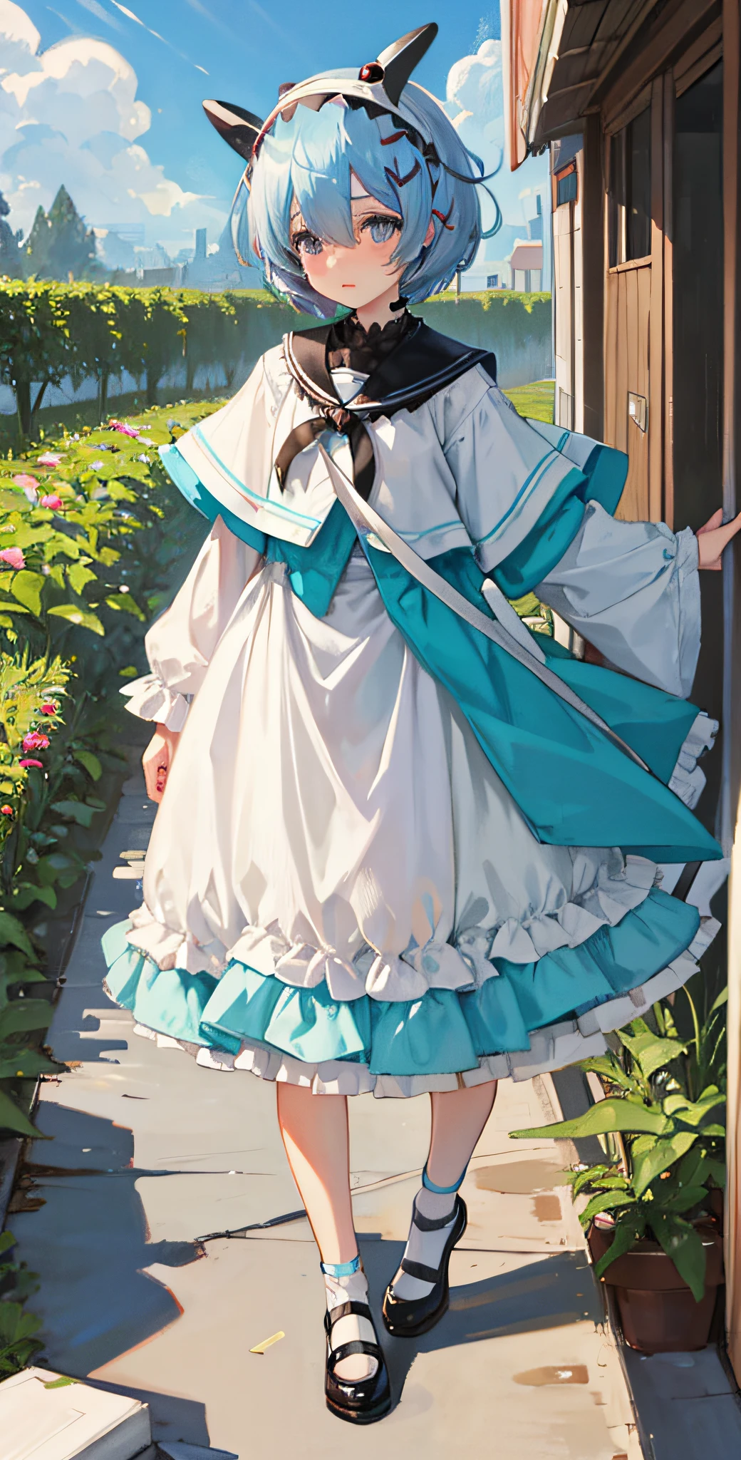 (rem:1.17) wearing Shark headgear (garden) (eyes:1.25)