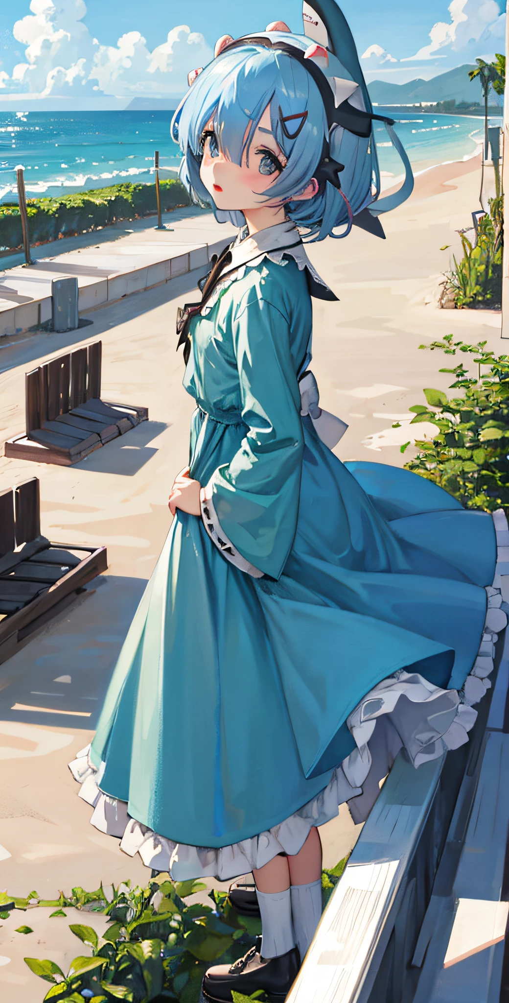 (rem:1.17) wearing Shark headgear (garden) (eyes:1.25)