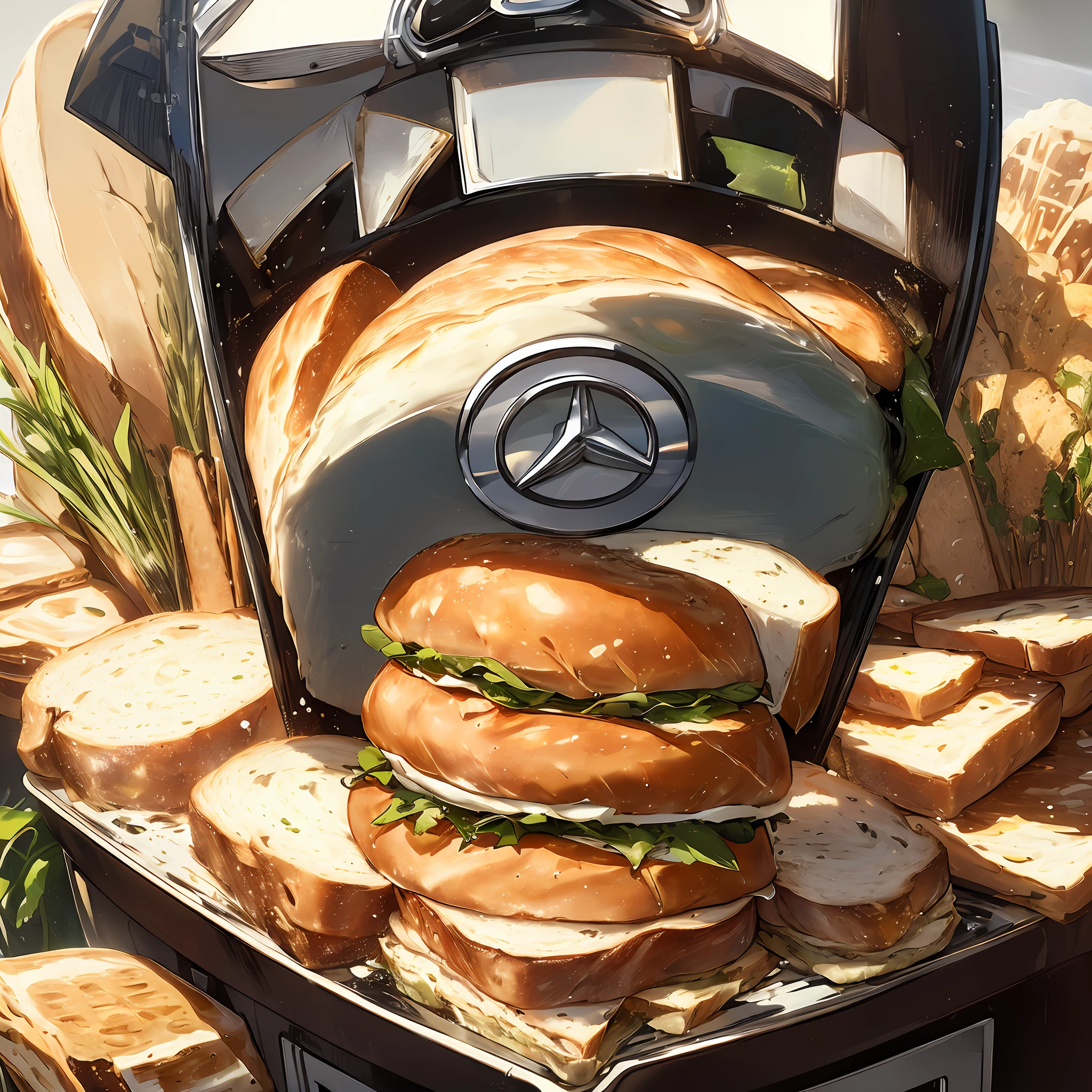 (sandwich that has 3 pieces of bread orientated in a way that makes the Mercedes logo:1.4)