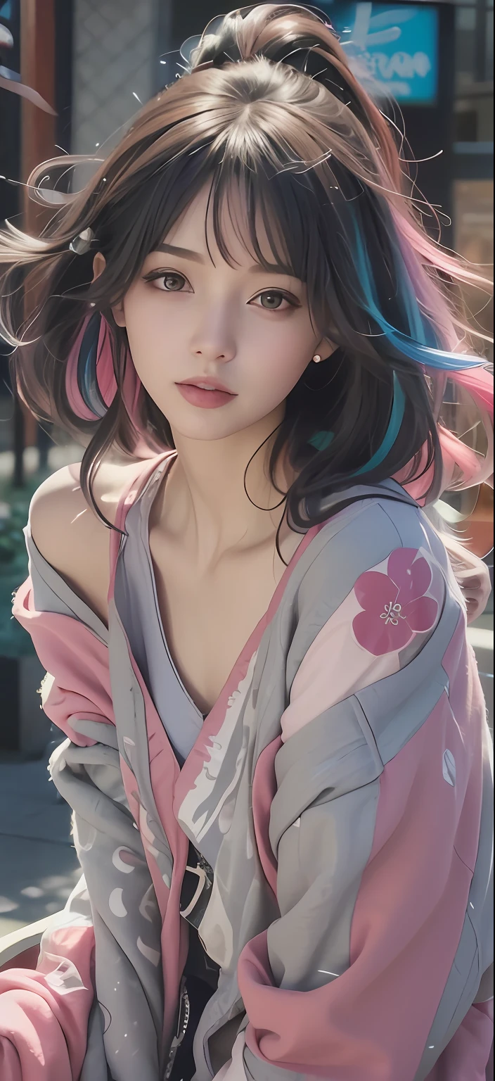 Close-up of a man in a pink and gray jacket, anime-inspired, Beautiful anime style, Beautiful anime girl, Anime style mixed with Fujifilm, Anime girl in real life, colorful pigtail, cute colorful adorable, a beautiful anime portrait, style of anime4 K, style of anime, Anime girl, Style anime, pretty anime girl, anime vibes, Anime style, with beautiful colors