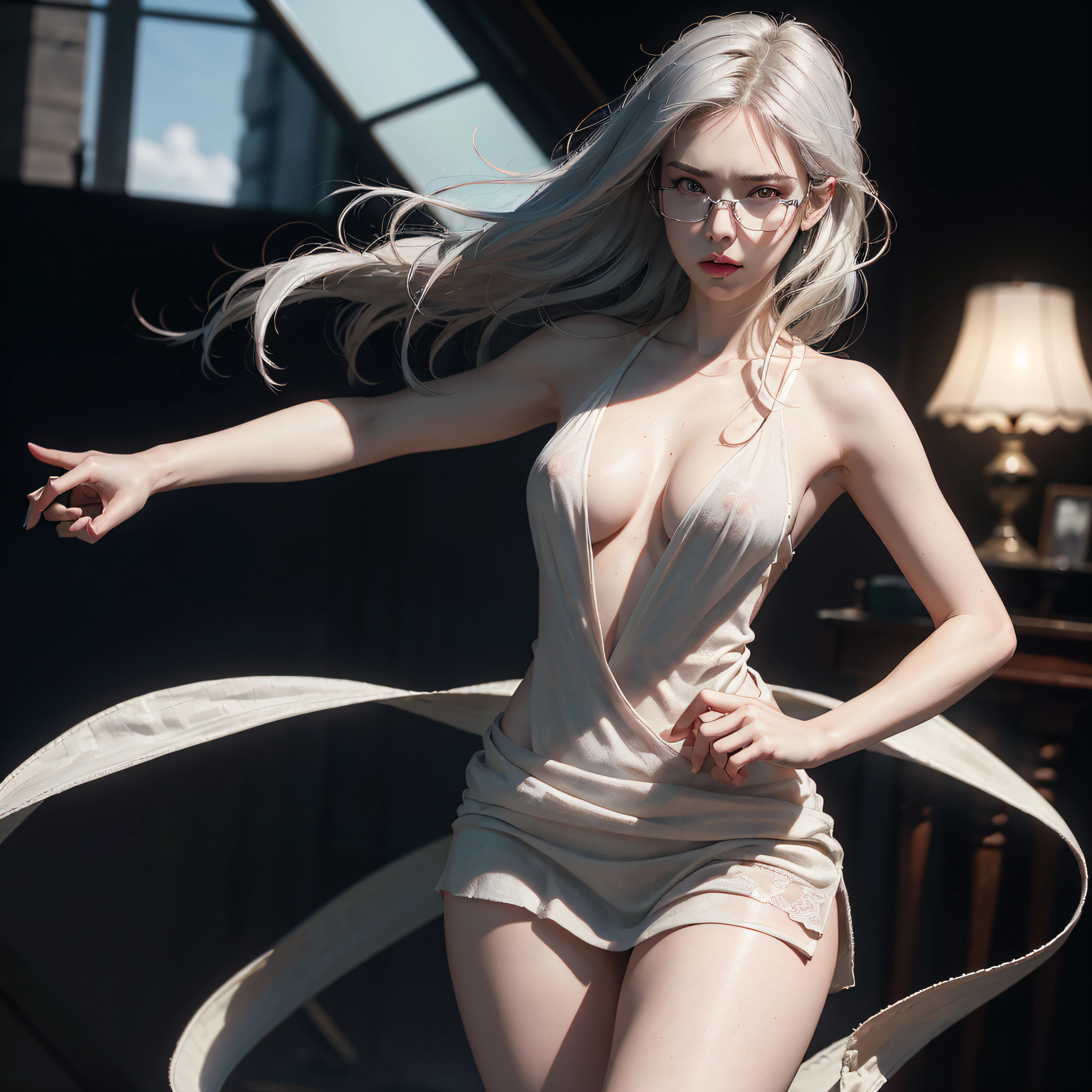 (RAW photo, UHD, HDR, 8k, best quality, trending on artstation, masterpiece, photorealistic), ultra high quality, ultra high resolution, UHD, 3D shot, masterpiece, photorealistic detail, dynamic angle, best quality, lens flare, (8k, RAW photo, best quality, masterpiece:1.2), (realistic, photo-realistic:1.37), octane render, ultra high res, ultra-detailed , professional lighting, photon mapping, radiosity, physically-based rendering, ue5, (((realistic))) canon 5d, masterpiece, highest quality, 4k, 8k, 16k, ultra high-res, raw photo in hdr, sharp focus, hyper realistic, lifelike texture, intricate face, intricate eyes, high contrast, subsurface scattering, f2, depth of field, film grain,ultra high quality, ultra high resolution UHD, 3D shot, masterpiece photorealistic detail, (((1girl))), (((Varied solo poses))) a very beautiful most attractive ultra desirable seductress supermodel, flawless skin, perfect proportions of whole body, perfect proportioned anatomy, flawless anatomy and portions of body, perfect sized body and head, double eyelids, puffy eyelids, beautiful detailed eyes, eyelashes, pale glossy lipgloss, full body, torn sheer tank top, torn skirt, lifting up revealing, lifting away revealing, most realistic, braless, flawless, platinum hair, (((areola slip))), ((sideboob)), (((underboob))), (((undershirt))), ), (((angry frown))), (((angry disappointed expression))), (((worried unhappy tired))), (((unhappy face))), (((small and beautiful hard nipple))), feminine and sexy posture, (((erect nipple))), (((nipslip))), (((nippleslip))), (((various outfits))), (((various dresses))), (((platinum hair))), (((stylish bone frame glasses))), (((slender body figure))), (((slender body))), slender face, tired, (((Seo Yea-ji face))), flawless anatomy, flawless body, perfect anatomy, hyperrealistic perfect human anatomy, hyperrealistic ultra perfect anatomy,