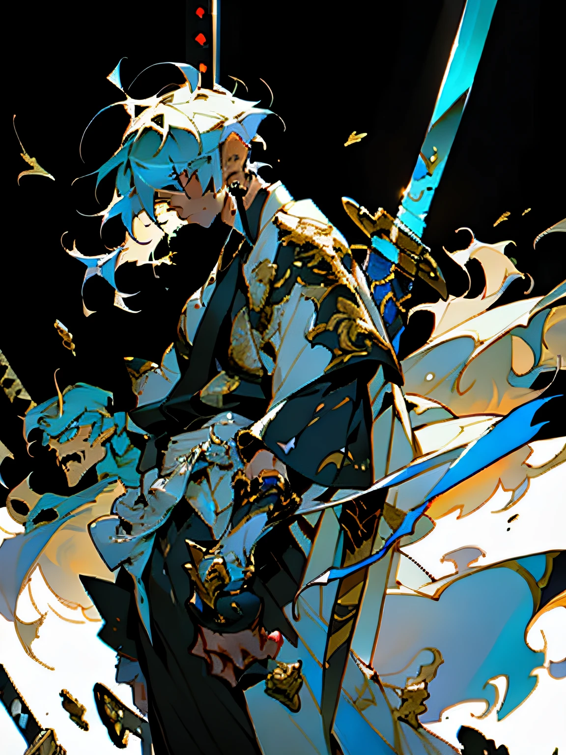 there is a man,Holding a sword and a bird in his arms, guilty gear art direction, ( ( concept art of character ) ), Guilty Gear strives to splash art, guilty gear art style, demon noble character design, interesting character design, detailed full body concept art, hori + concept-art, full body concept, with leviathan axe, Keqing from Genshin Impact