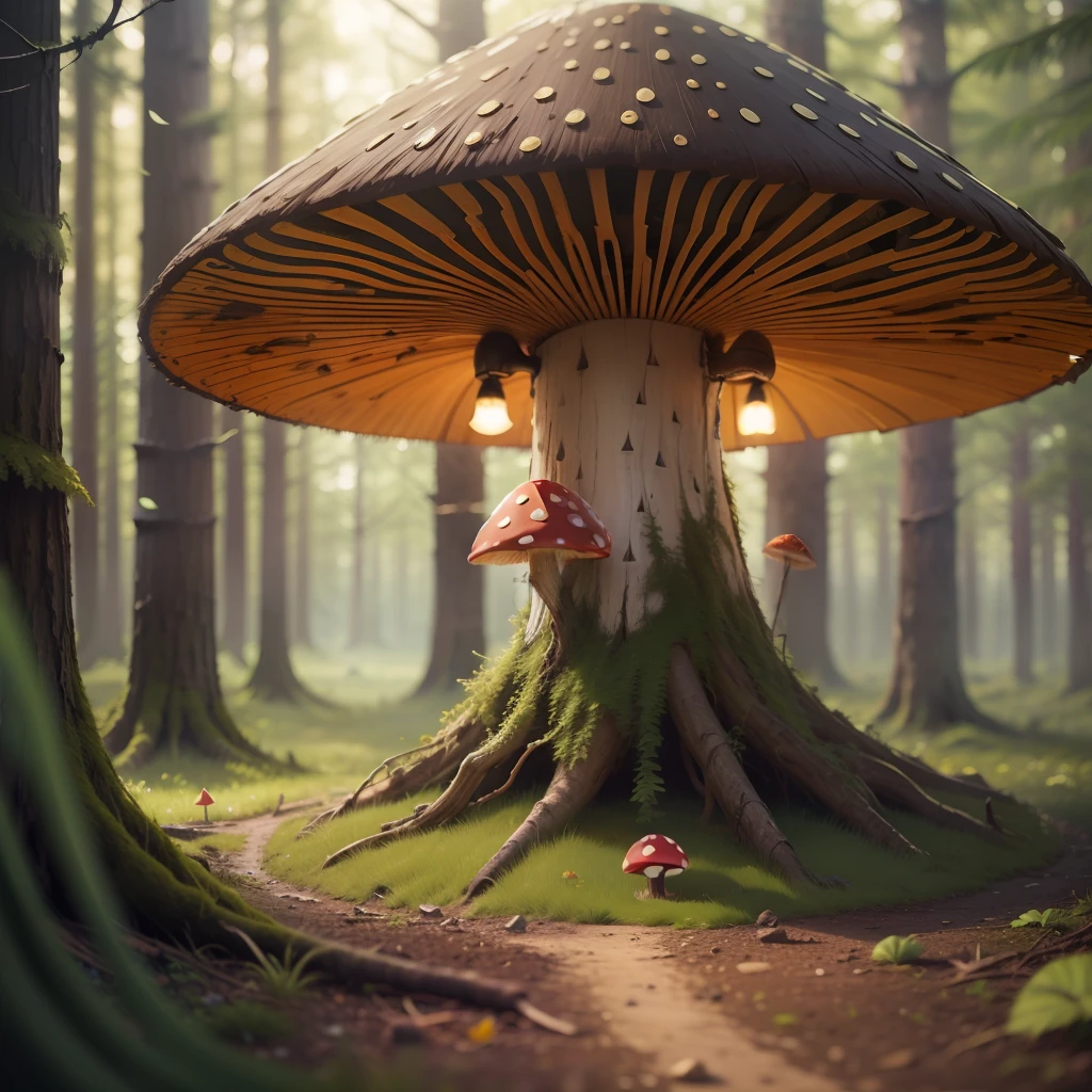 trippy big red mushroom in the pine forest and dead deer realistic dark ambient dark forest realistic --auto --s2