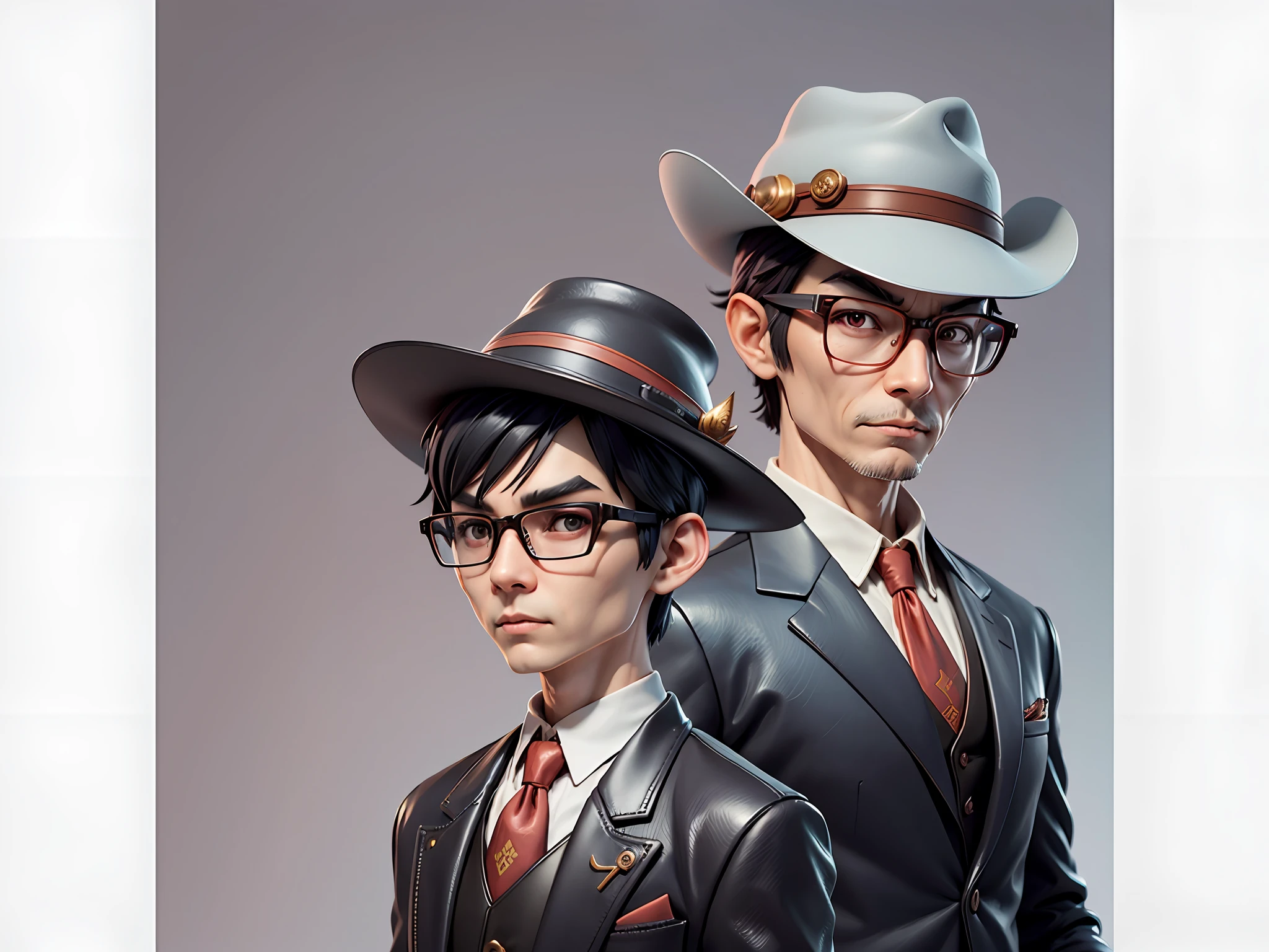 Young man with oriental face in leather hat, dragon, formal suit, short black hair, silver glasses, digital painting, 3D character design by Mark Clairedon and Pixar and Hayao Miyazaki and Akira Toriyama, the illustration is a high-definition illustration in 4K resolution with very detailed facial features and cartoon-style visuals.