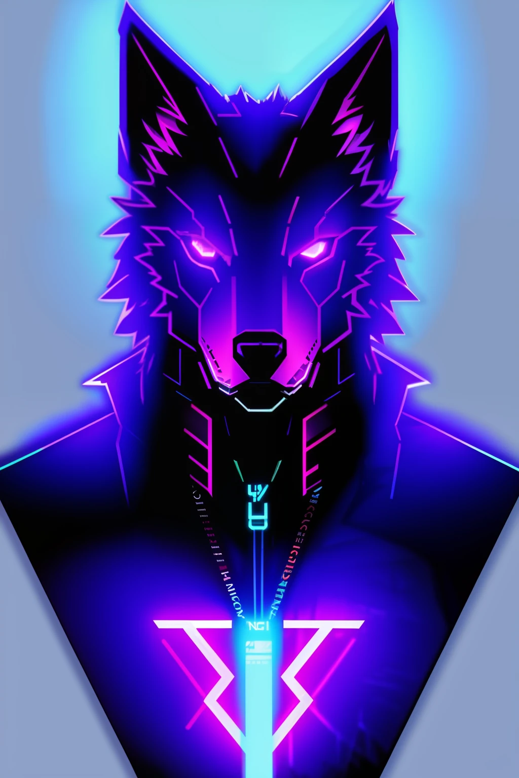 Sticker, Cyberpunk wolf, anthro wolf in Cyberpunk clothing, bisexual lighting