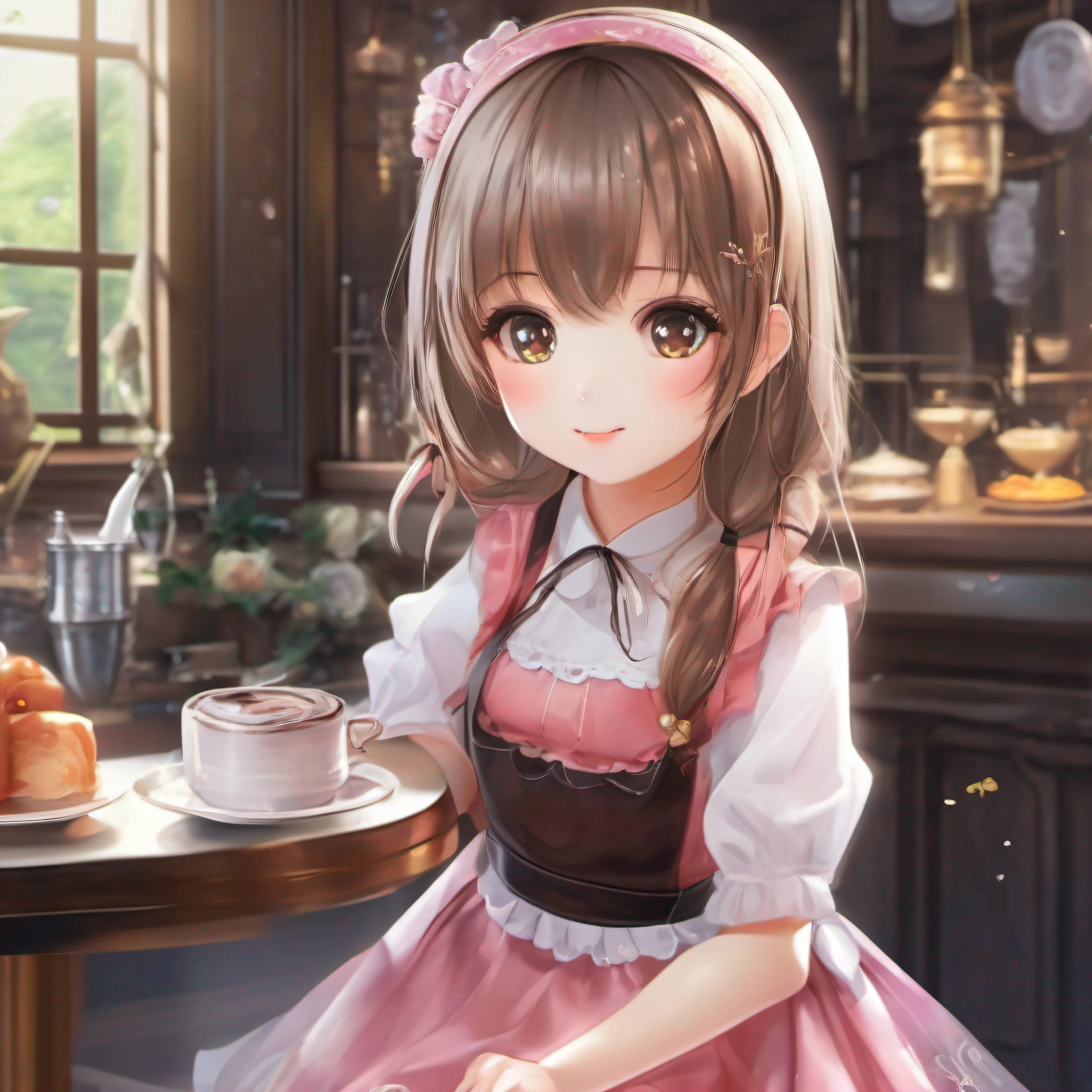 Cute little girl s top-quality masterpiece Normal five fingers Lustrous hair maid café clerk
