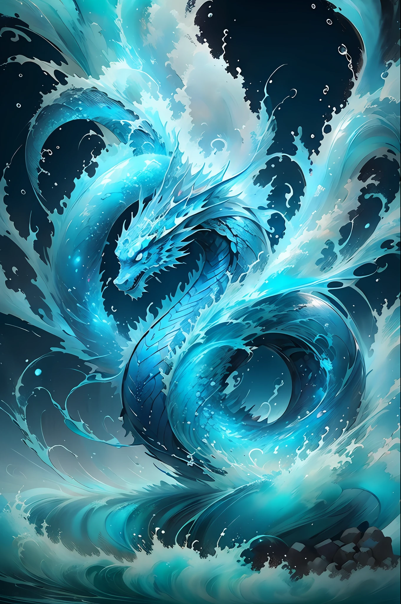 1girll,beautiful face,Delicate makeup,Ancient mythology,Water dragon flying in the background,Colorful colors,Best Looks,Magnificent,best qualtiy,winning artwork,(tmasterpiece:1.2), high high quality, Best quality at best, big breasts beautiful, k hd, Perfect lighting, eBlue eyes, (Water magician), Blue mage costume, c4ttitut,The art of imperial water,(swirling water:1.2),Very detailed details,Splashes,dynamicposes,imagination,Digital artwork,cinematic compositions,profesional lighting,detailed manga style,anime style drawing,Beautiful art of painting,hight contrast,particle reflections,Jade water waves。