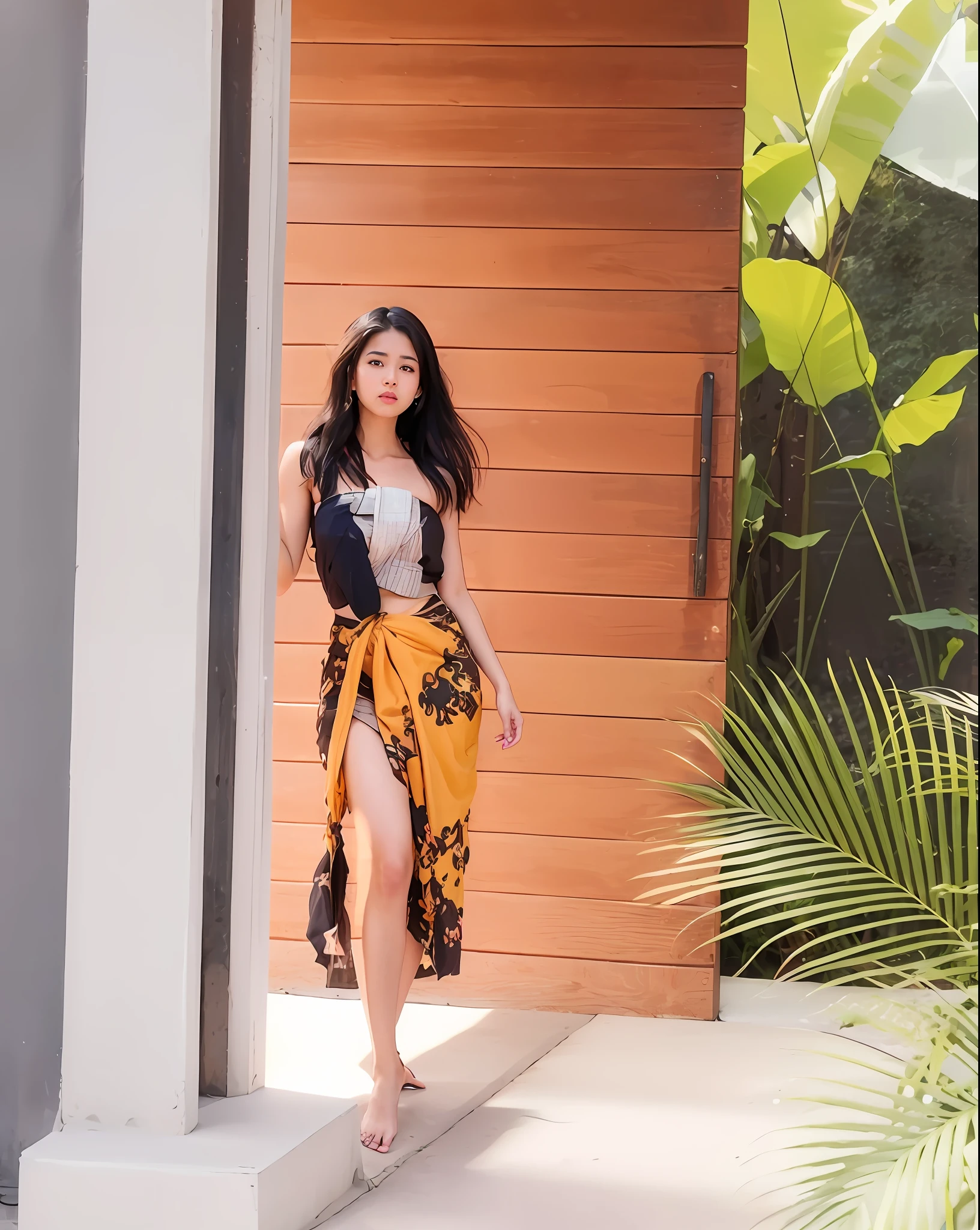 18 years old, women, 1girl, solo, (masterpiece), (photorealistic),ultra-detailed,(fine skin detail),(best),(super fine),(best quality),(ultra high res),(8k, RAW photo),(soft focus), contrapposto, (realistic), physically-based rendering, 8k, smiling, extremely detailed flowing hair, realistic hair, realistic shadows, photorealistic lighting, close-up to face,((portrait:1.3)), (navel),
thai slave clothes, (dark brown thai slave pants), (thai slave strapless shirt),