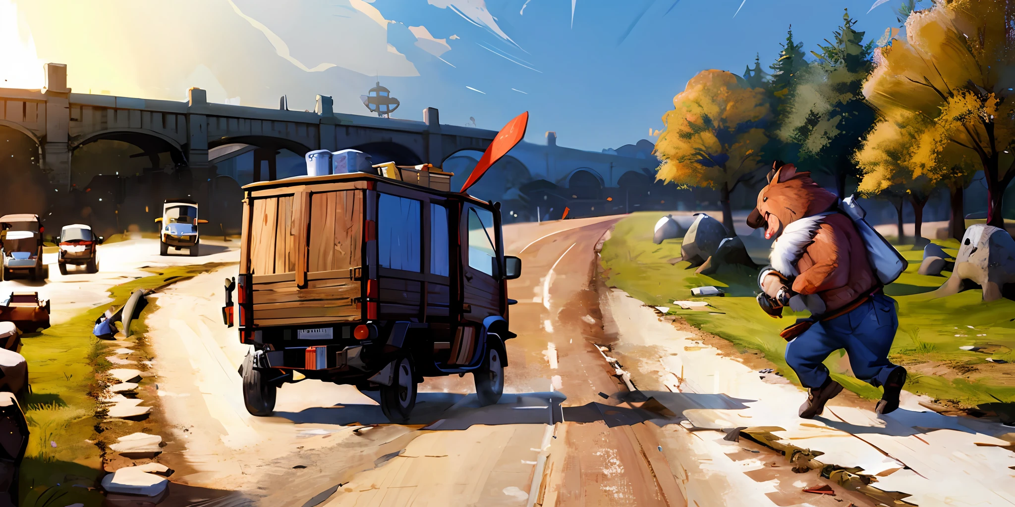 Woodchuck chucking wood, concept art, 4k