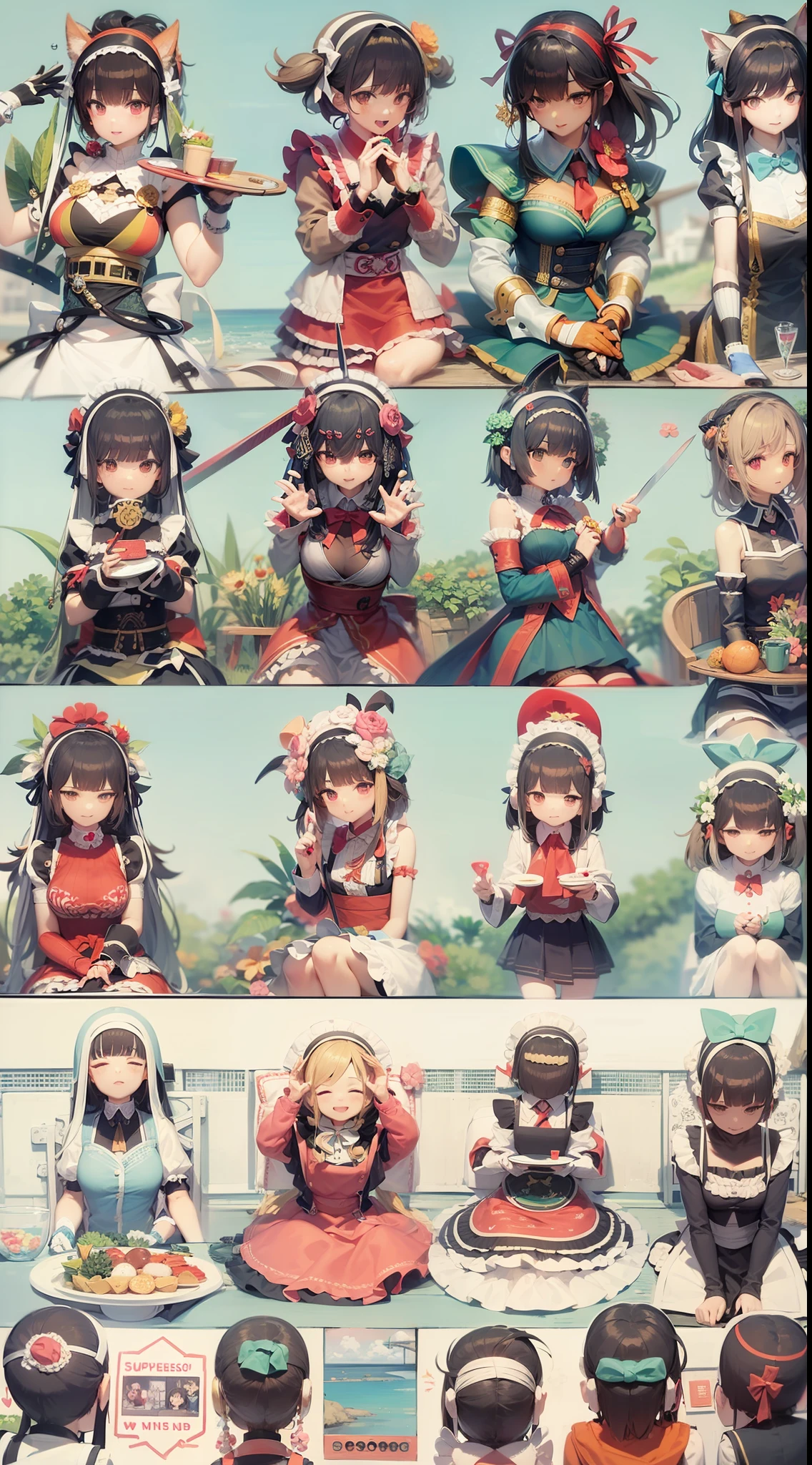 ninjartist Maids、Ninja bandana、Maids pinafore、knifes、tray、sea side、supreme、Beautiful fece、Magnificent、