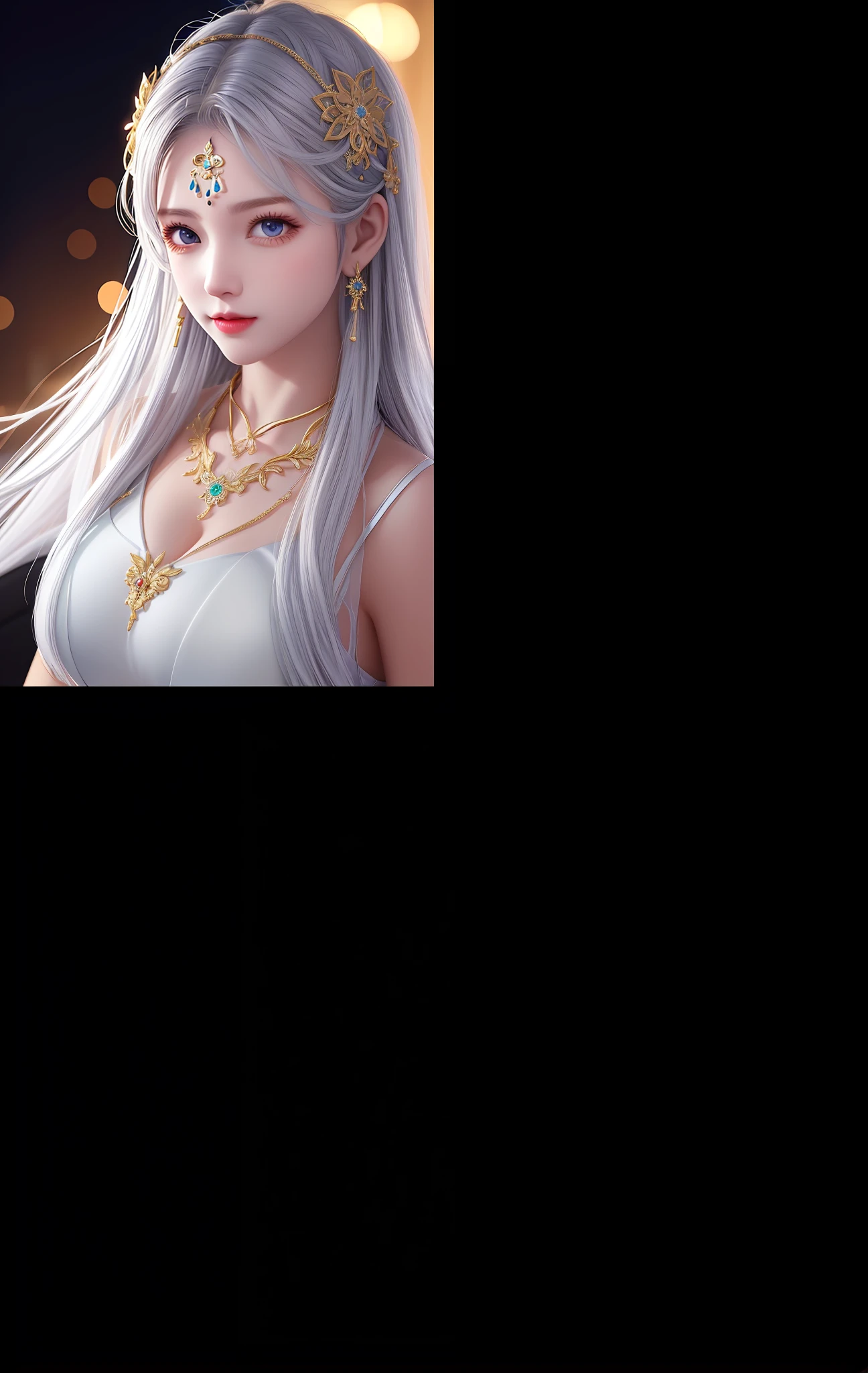 1girl, (full bodyesbian:1), hair adornments, choker necklace, Intricate jewelry, long whitr hair, 耳Nipple Ring, high light, (Incredibly Ridiculous res:1.3),(the Extremely Detailed CG Unity 8K Wallpapers:1.2),shairband,(beauitful face:1.2),Detailed beautiful eyes,(gigantic cleavage breasts:1.3),A thin body,shiny skins,Slim waist,Super burst breasts,Intricate and refined details,Intricate and delicate clothes,(No underwear:1.4),(see-through transparent clothes:1.4),Toned abs,Separate the sleeves,
