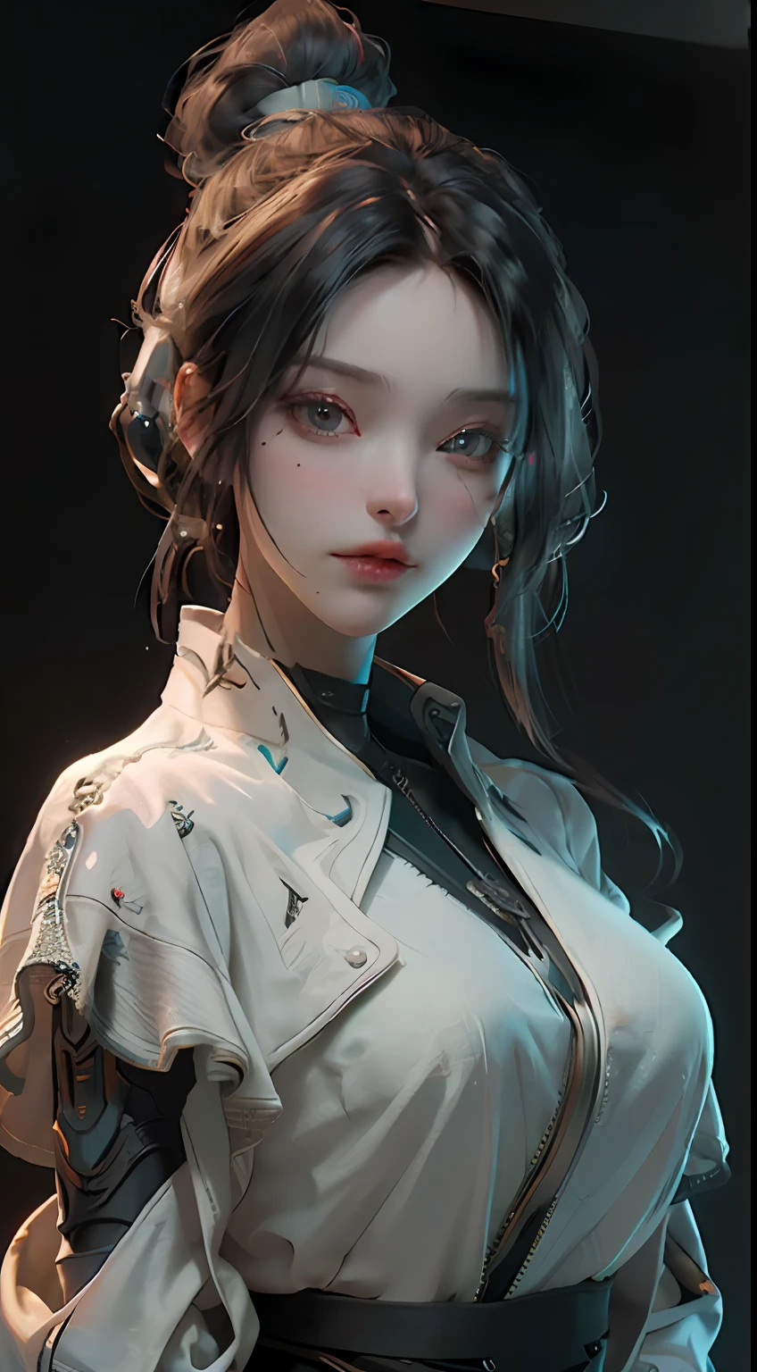((Best quality)), ((masterpiece)), (detailed:1.4), 3D, an image of a beautiful cyberpunk female,HDR (High Dynamic Range),Ray Tracing,NVIDIA RTX,Super-Resolution,Unreal 5,Subsurface scattering,PBR Texturing,Post-processing,Anisotropic Filtering,Depth-of-field,Maximum clarity and sharpness,Multi-layered textures,Albedo and Specular maps,Surface shading,Accurate simulation of light-material interaction,Perfect proportions,Octane Render,Two-tone lighting,Wide aperture,Low ISO,White balance,Rule of thirds,8K RAW,