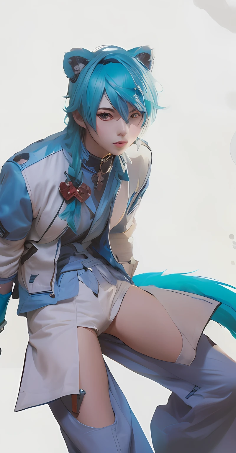 anime - style photo of a woman with blue hair and a cat tail, artwork in the style of guweiz, guweiz, ross tran style, guweiz on pixiv artstation, guweiz on artstation pixiv, cai xukun, by Shitao, wlop style, trending on artstation pixiv, 🌺 cgsociety