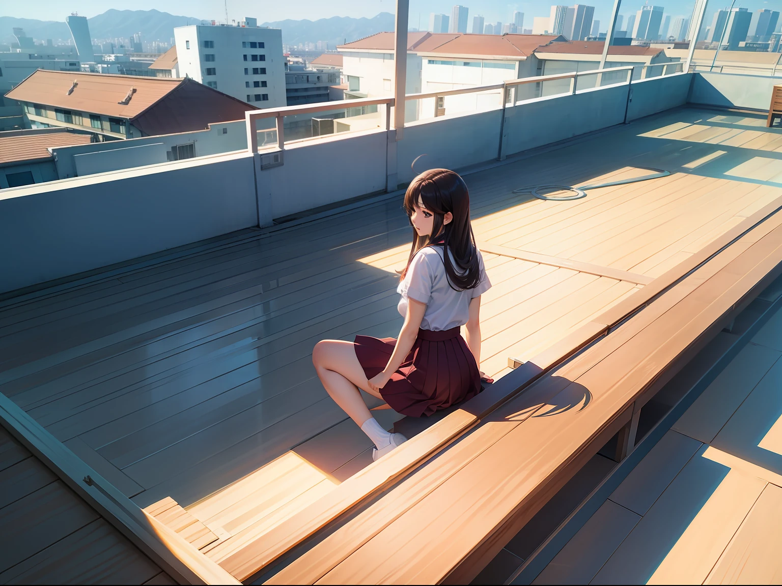 Manhwa Style. High school roof deck，Sunlight shines，