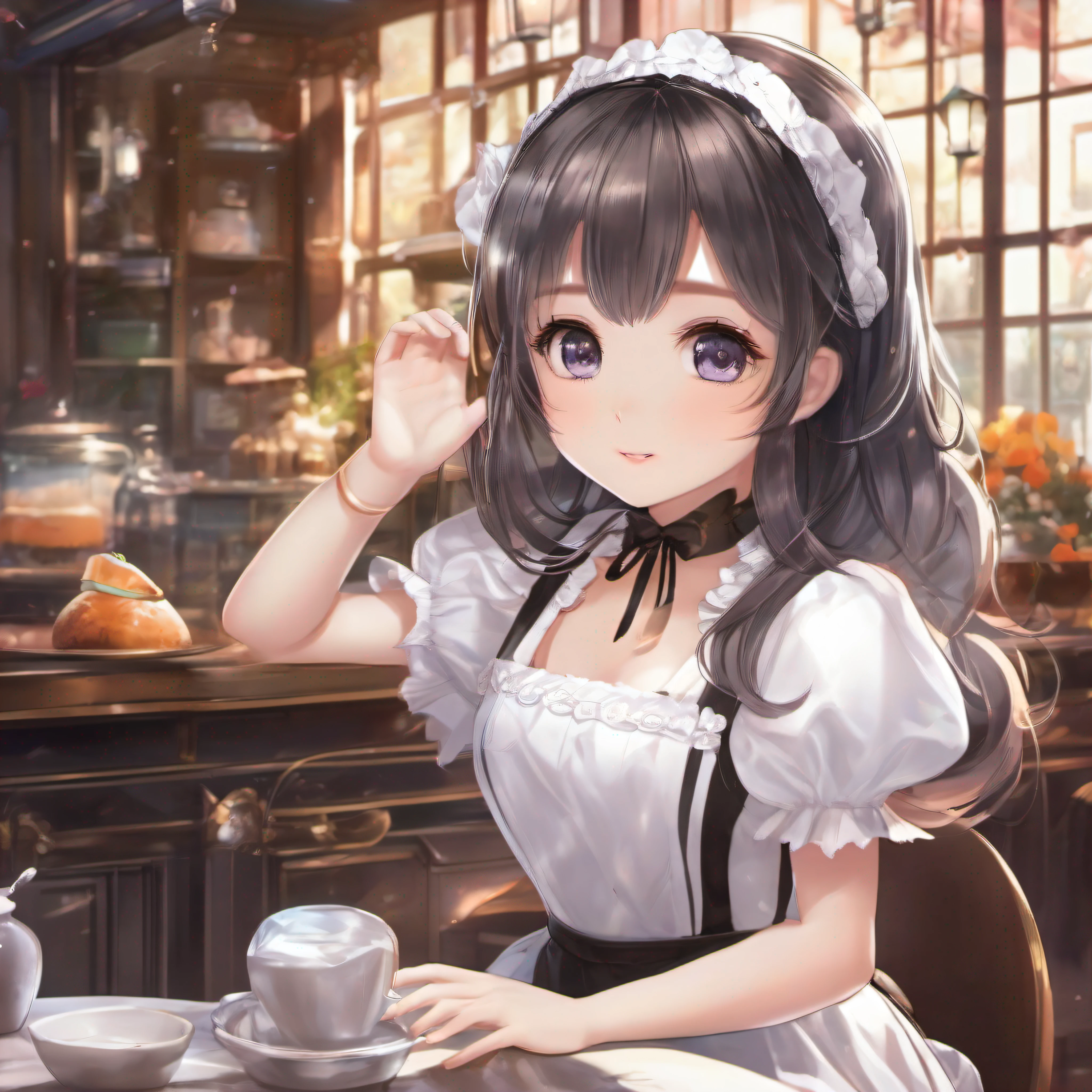 Cute little girl s top-quality masterpiece Normal five fingers Lustrous hair maid café clerk