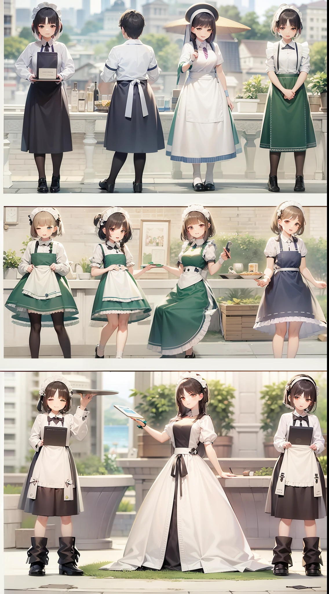 Maids、Maids pinafore、Knives、Tray、sea side、supreme、Beautiful fece、Magnificent、