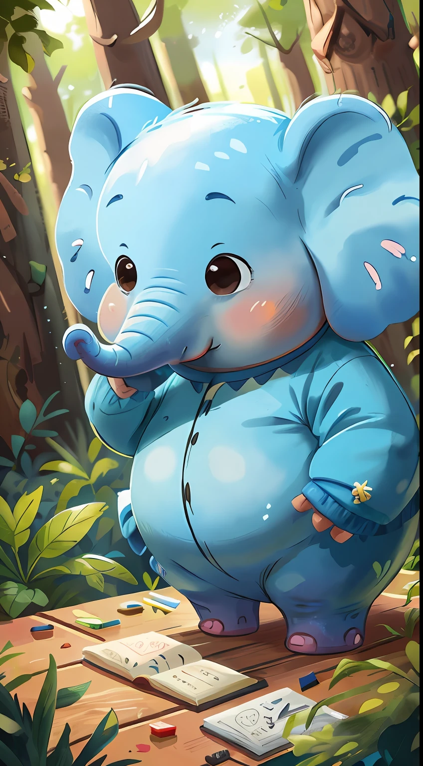big Elephant blue in the wood, perfect quality, clear focus (clutter - home: 0.8), (masterpiece: 1.2) (realistic: 1.2) (bokeh) (best quality) (detailed skin: 1.3) (complex details) (8K) (sharp focus), clean background, white background, long view composition, 85MM SHOT