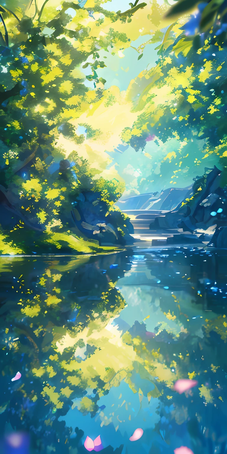 Masterpiece, best quality, (very detailed CG unity 8k wallpaper) (best quality), (best illustration), (best shadows) Nature', blue sea,delicate leaves petals of various colors falling in the air light Tracking, super detailed --v6