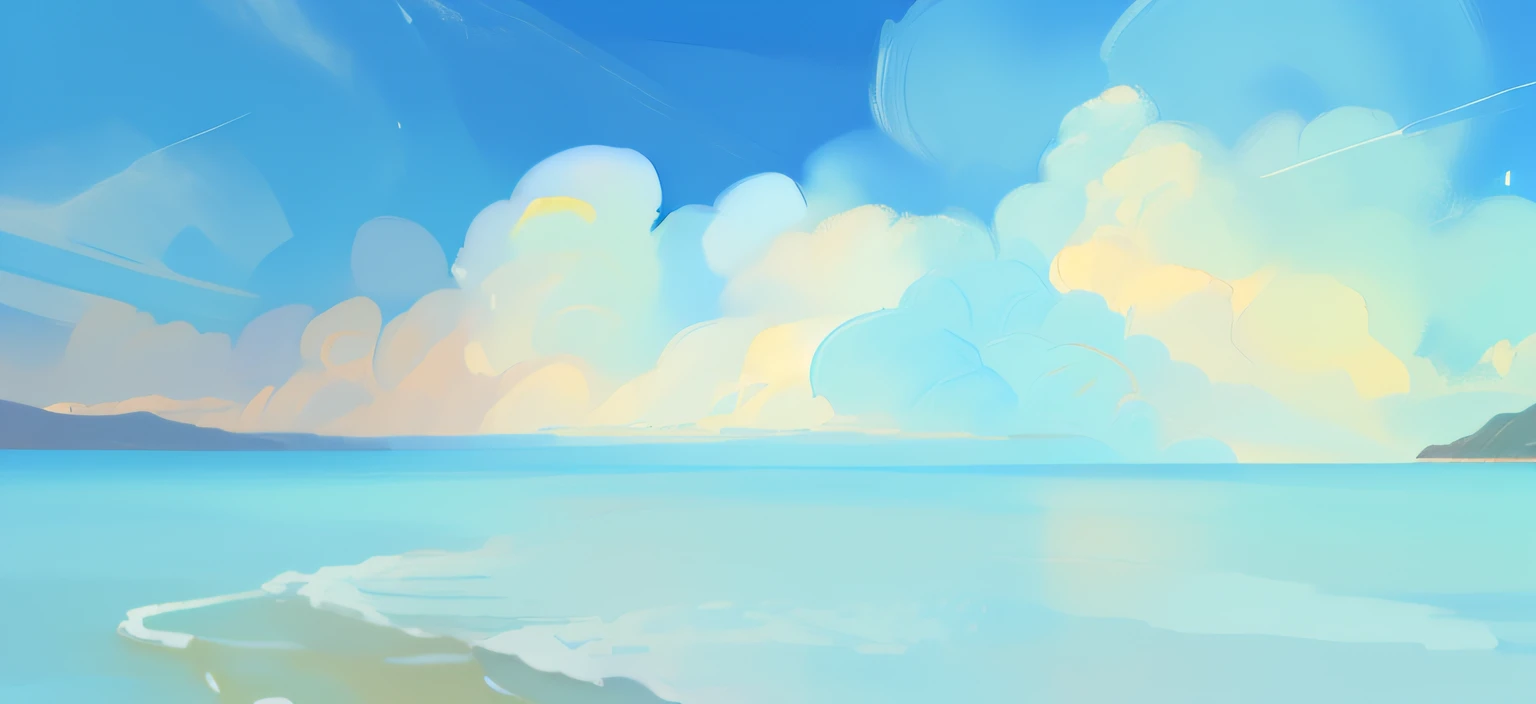There is a painting,Where the sea and sky meet, Comic style,high detal, Digital painting, sketch of an ocean in ms paint, # 1 digital paintting of all time, #1 digital paintting of all time, smooth. Digital painting, digital 4k painting, Anime Sky, arte de fundo, drawn in anime painter studio, speedpaint
