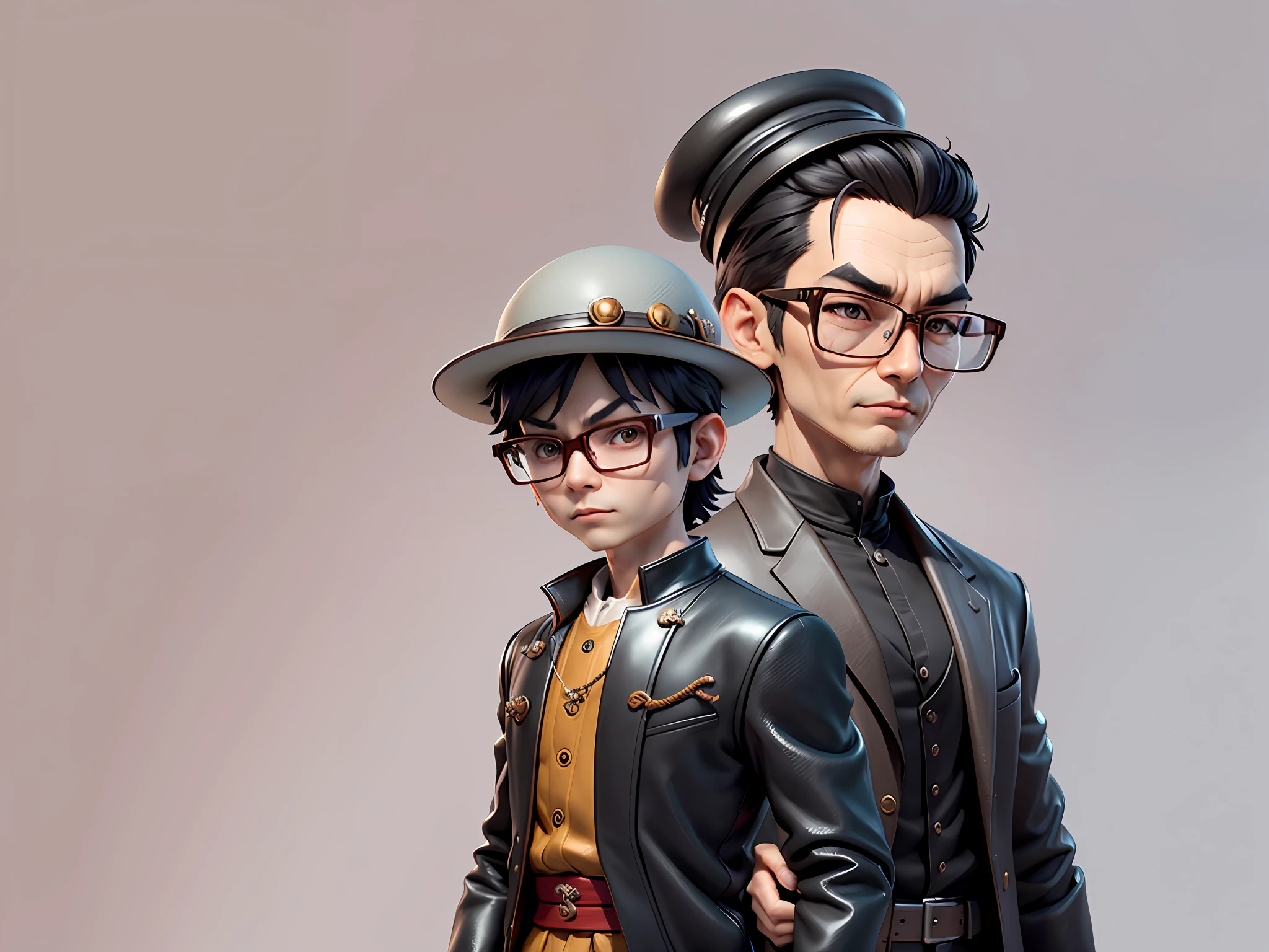 Young man with oriental face in leather hat, dragon, formal suit, short black hair, silver glasses, digital painting, 3D character design by Mark Clairedon and Pixar and Hayao Miyazaki and Akira Toriyama, the illustration is a high-definition illustration in 4K resolution with very detailed facial features and cartoon-style visuals.