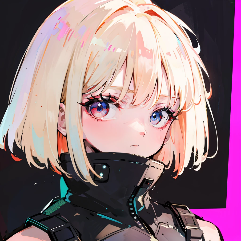 1girl, extreme + absolutely beautiful + meticulous_face, extreme + absolutely beautiful + meticulous_eyes, upper body, close-up, cyberpunk background, sketch, solid color,