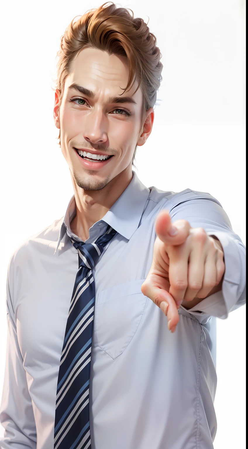 Pointing, smile,
