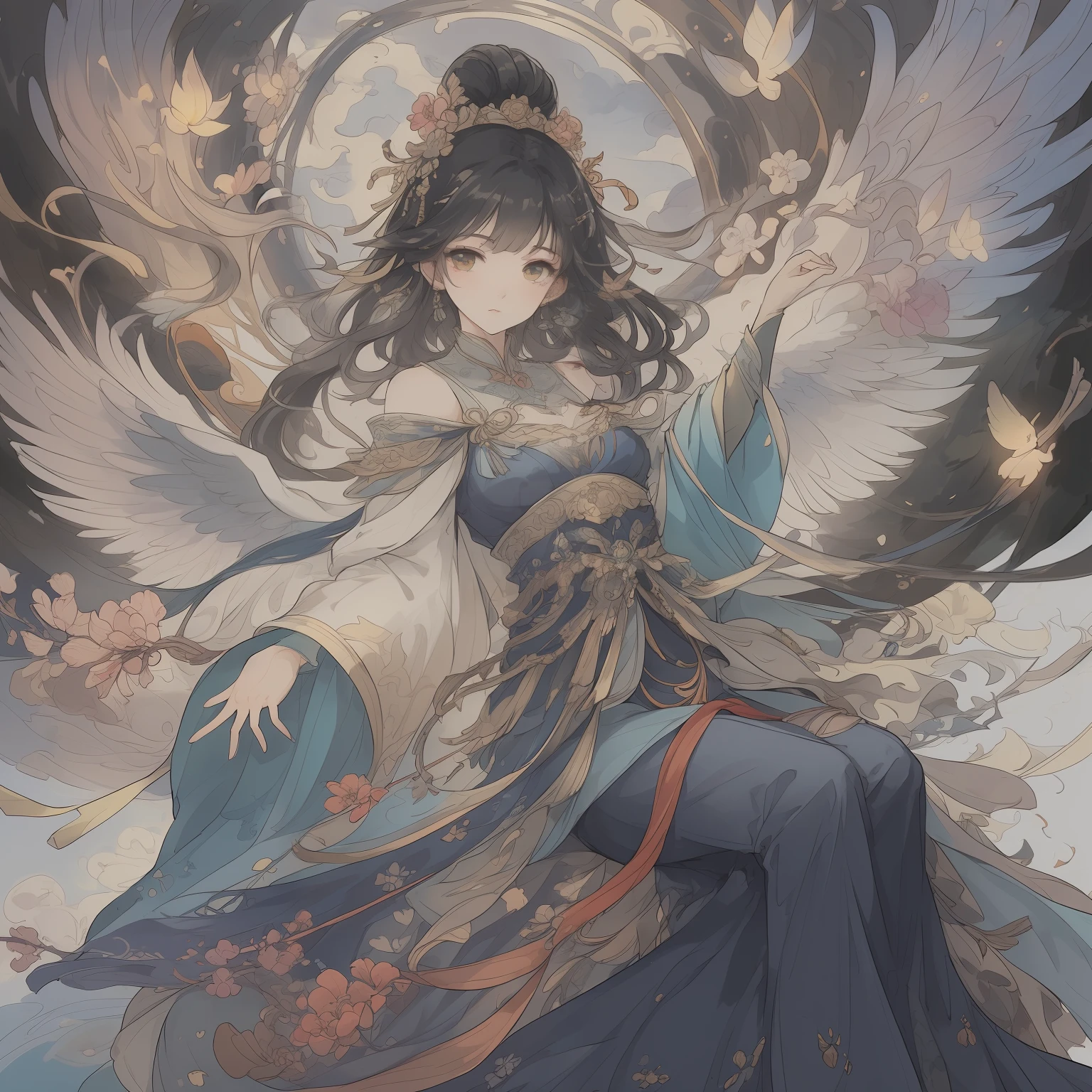 (Exquisite art style: 1.2 + bright colors: 1.2), (HD (8K) wallpaper + ultra-high precision: 1.2), When you think of "elf wings", you will imagine a flowing, elegant elf girl, flying in the air, surrounding the woods and wilderness. Her wings can be white, gold, or silver-gray, shining. She can wear dresses, short skirts or blue silk. Surrounded by trees, flowers and small animals, it is full of nature and magic. The theme "Wings of Elves" is good at depicting brightly colored and detailed dreamy pictures, which lead people's imaginations infinitely to the world of freedom and fantasy.