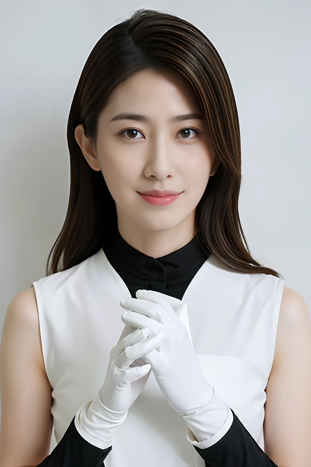 (top-quality、超A high resolution:1.2) (Black leather sleeveless dress:1.1)(White Gloves) Event Venues､Photos of beautiful Japan women