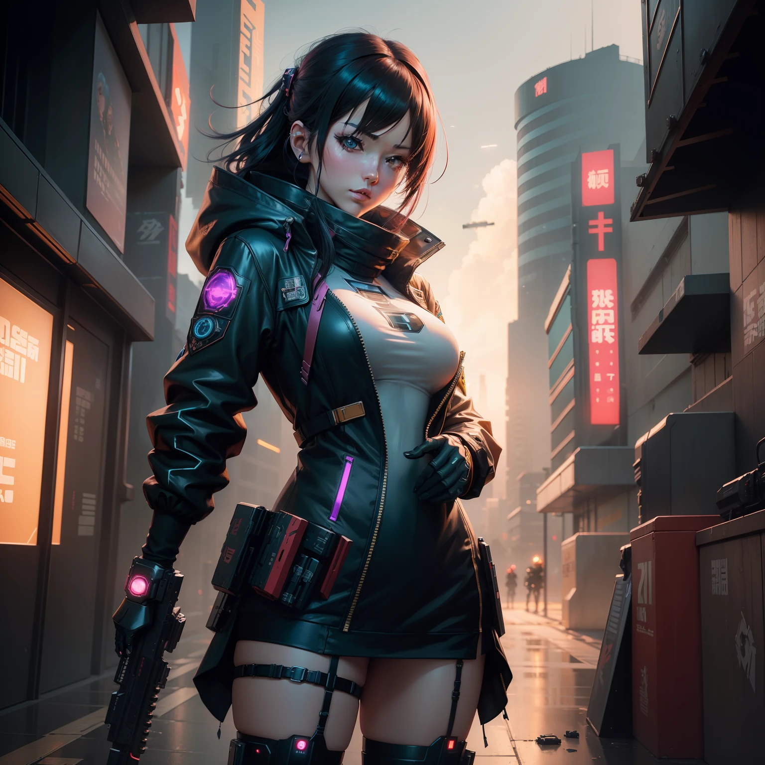 (((masterpiece)))、(((top-quality)))、((ultra-definition))、(High Definition CG Illustration)、((extremely delicate and beautiful))、、cyberpunked、Cinematic Light、独奏、2030s、Dreamy Cyber Anime Girl、Anime – Woman in trench coat and helmet style holding gun, artwork in the style of guweiz, Digital Cyberpunk Anime Art, Cyberpunk Anime Girl, Cyberpunk anime girl mecha, guweiz, ross tran 8 k, 动漫赛博朋克艺术, female cyberpunk anime girl, cyberpunk anime art, digital cyberpunk - anime art, Mechanized soldier girl