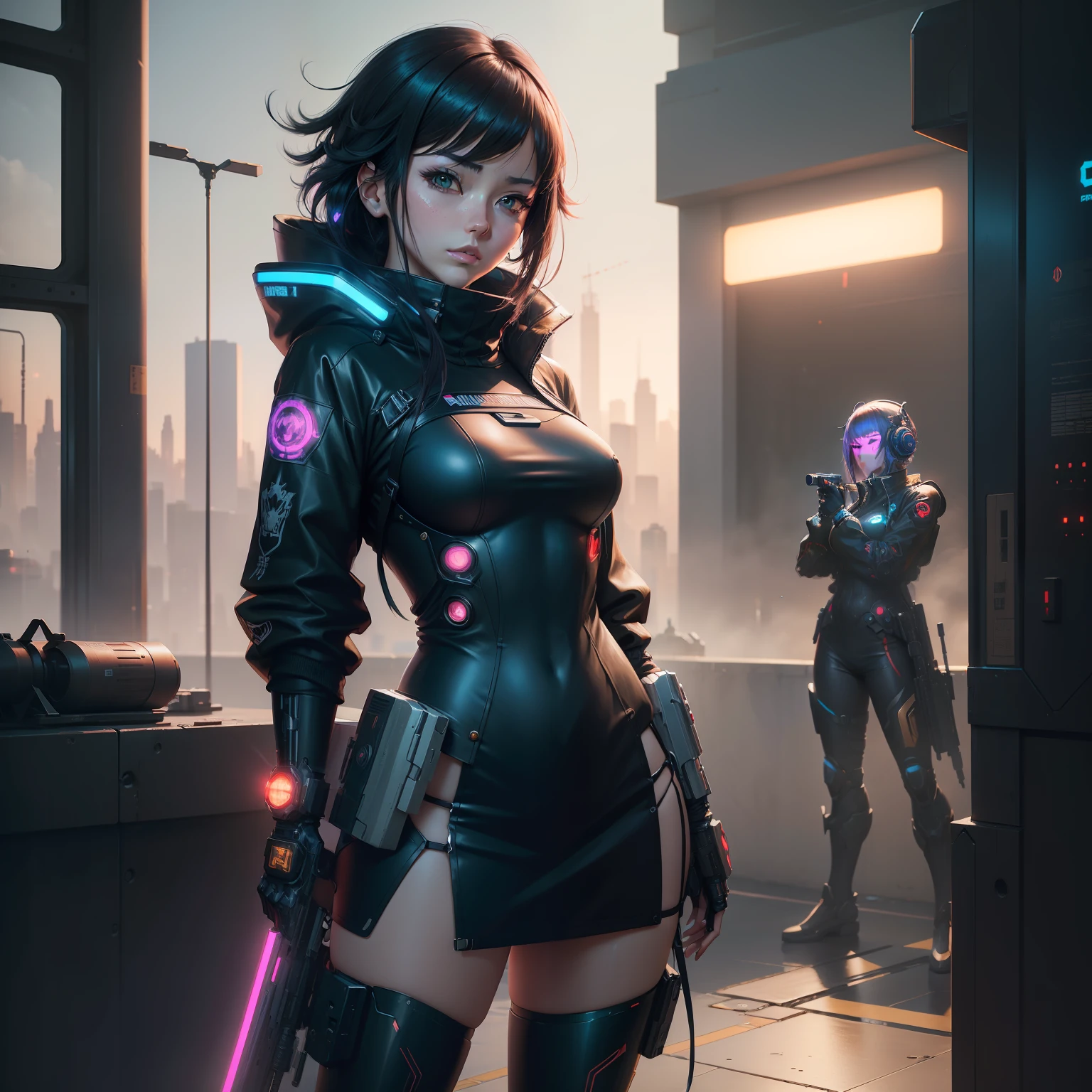 (((masterpiece)))、(((top-quality)))、((ultra-definition))、(High Definition CG Illustration)、((extremely delicate and beautiful))、、cyberpunked、Cinematic Light、独奏、2030s、Dreamy Cyber Anime Girl、Anime – Woman in trench coat and helmet style holding gun, artwork in the style of guweiz, Digital Cyberpunk Anime Art, Cyberpunk Anime Girl, Cyberpunk anime girl mecha, guweiz, ross tran 8 k, 动漫赛博朋克艺术, female cyberpunk anime girl, cyberpunk anime art, digital cyberpunk - anime art, Mechanized soldier girl