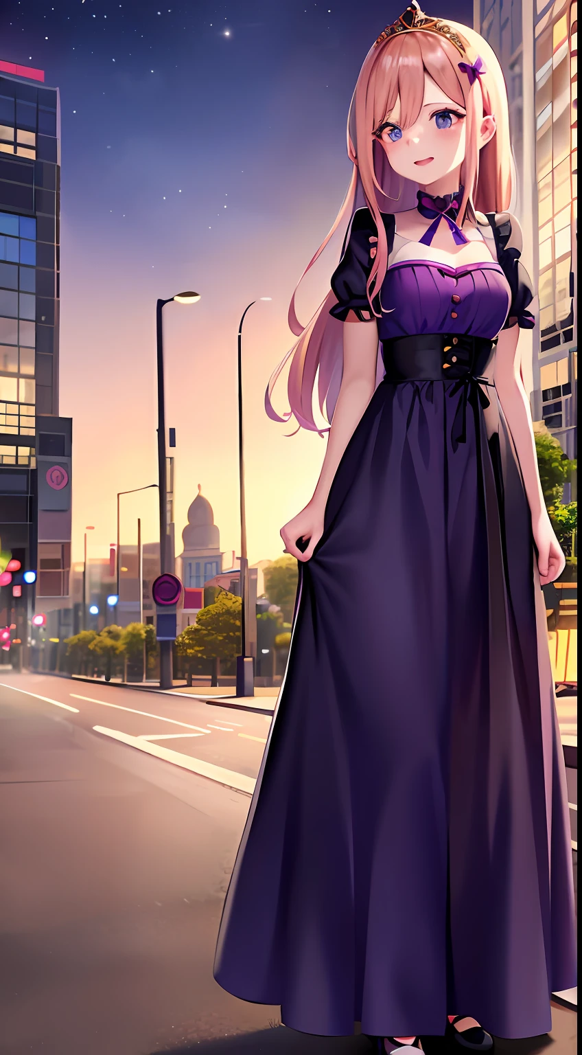 Girl in dress walking on the streets of the city, cute anime waifu in a nice dress, hanayamata, my dress up darling anime, Anime goddess, anime moe art style, Marin Kitagawa fanart, high detailed official artwork, rei hino as a princess, Smooth anime CG art, hololive, loli in dress