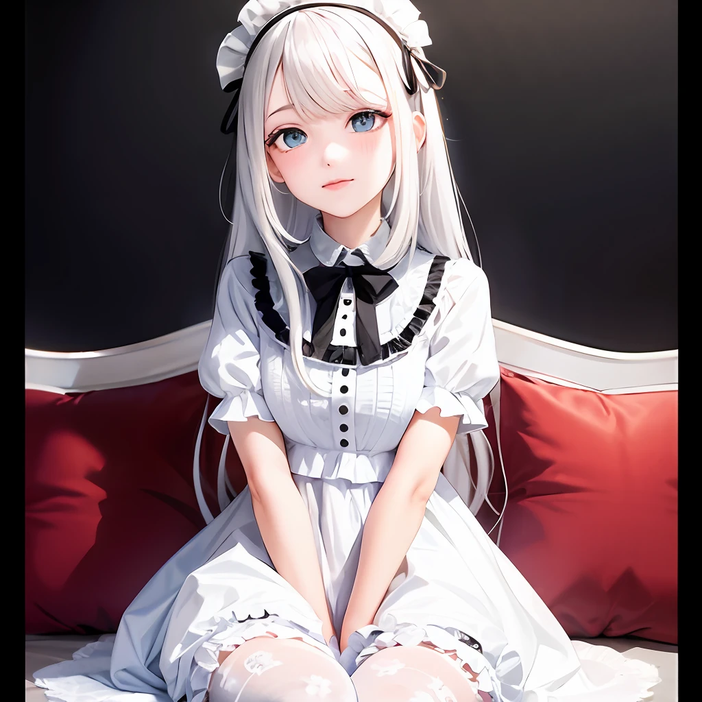 White-haired girl,Wearing white Lolita clothes