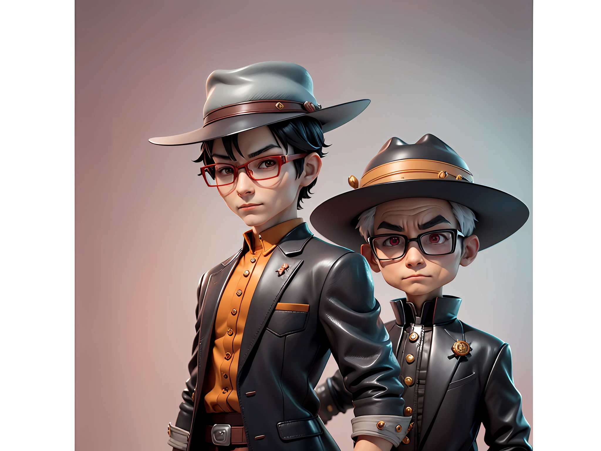 Young man with oriental face in leather hat, dragon, formal suit, short black hair, silver glasses, digital painting, 3D character design by Mark Clairedon and Pixar and Hayao Miyazaki and Akira Toriyama, the illustration is a high-definition illustration in 4K resolution with very detailed facial features and cartoon-style visuals.